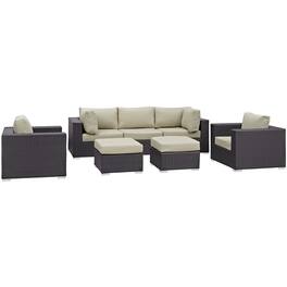Gather 7 Piece Outdoor Patio Sectional Set by Modway - Espresso Beige