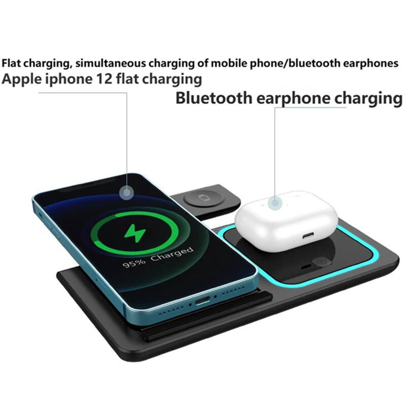 Flat charging, simultaneous charging of mobile phone/bluetooth earphones  
Apple iphone 12 flat charging  
Bluetooth earphone charging  
95% Charged