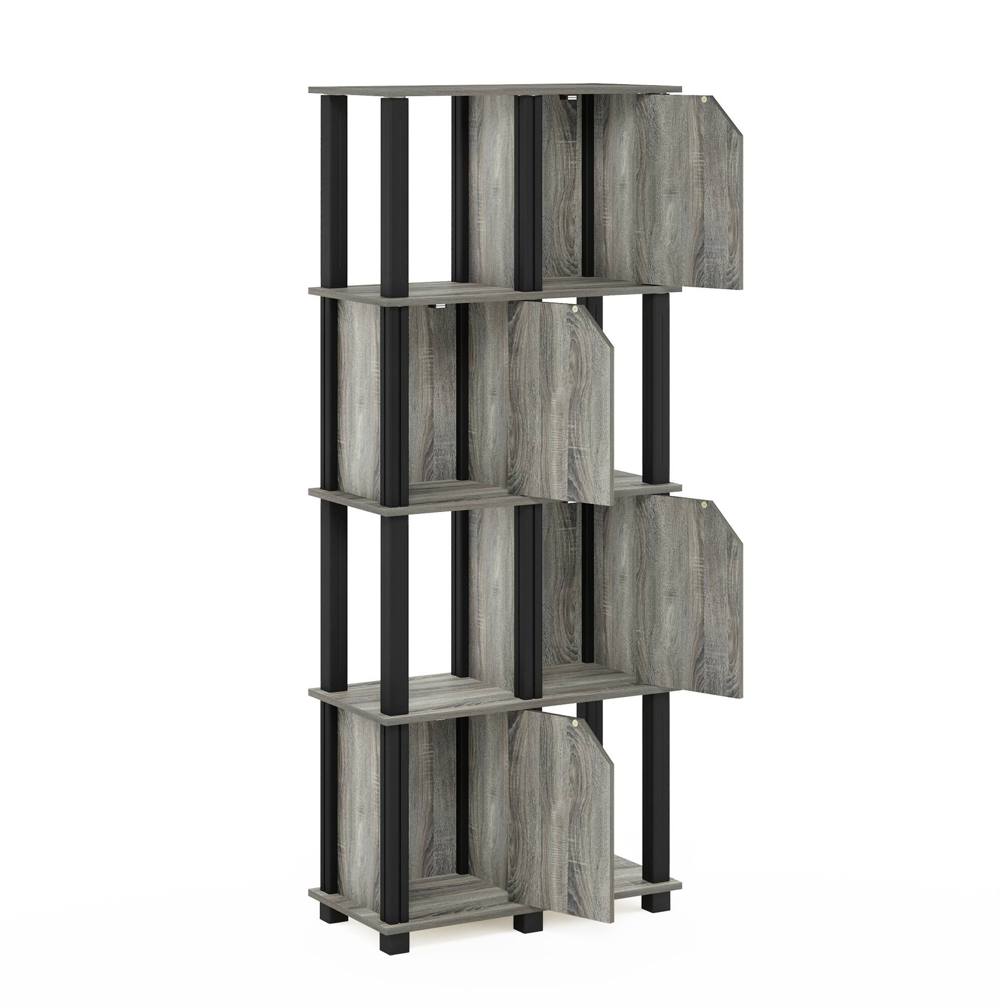 Alt View 3. Furinno - Brahms 5-Tier Storage Shelf with 4 Doors, French Oak/Black - French Oak/Black.