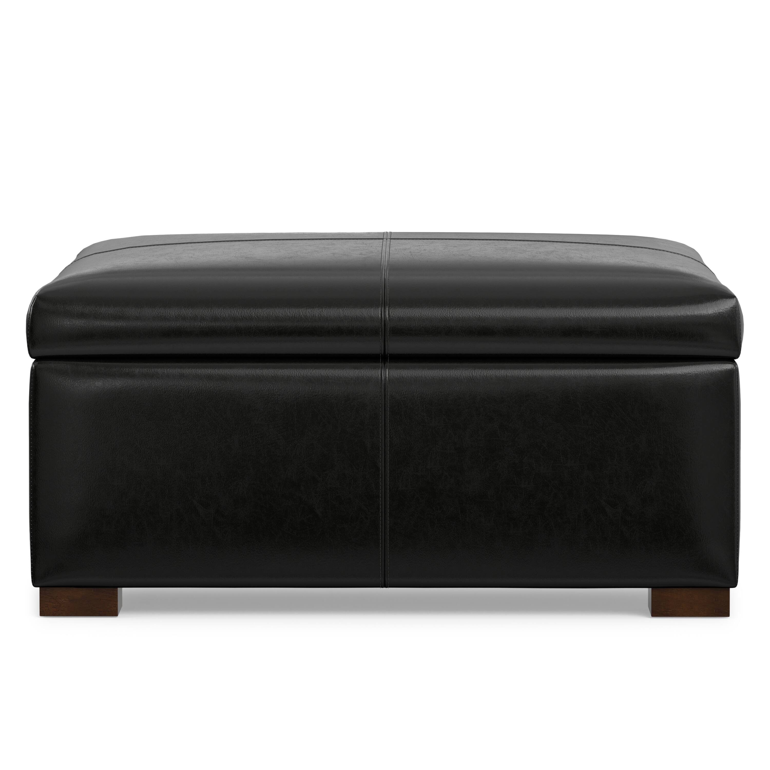 Alt View 2. Simpli Home - Gabbie 36 inch Wide Square Coffee Table Storage Ottoman in Midnight Black PU Vegan Leather - Midnight Black.