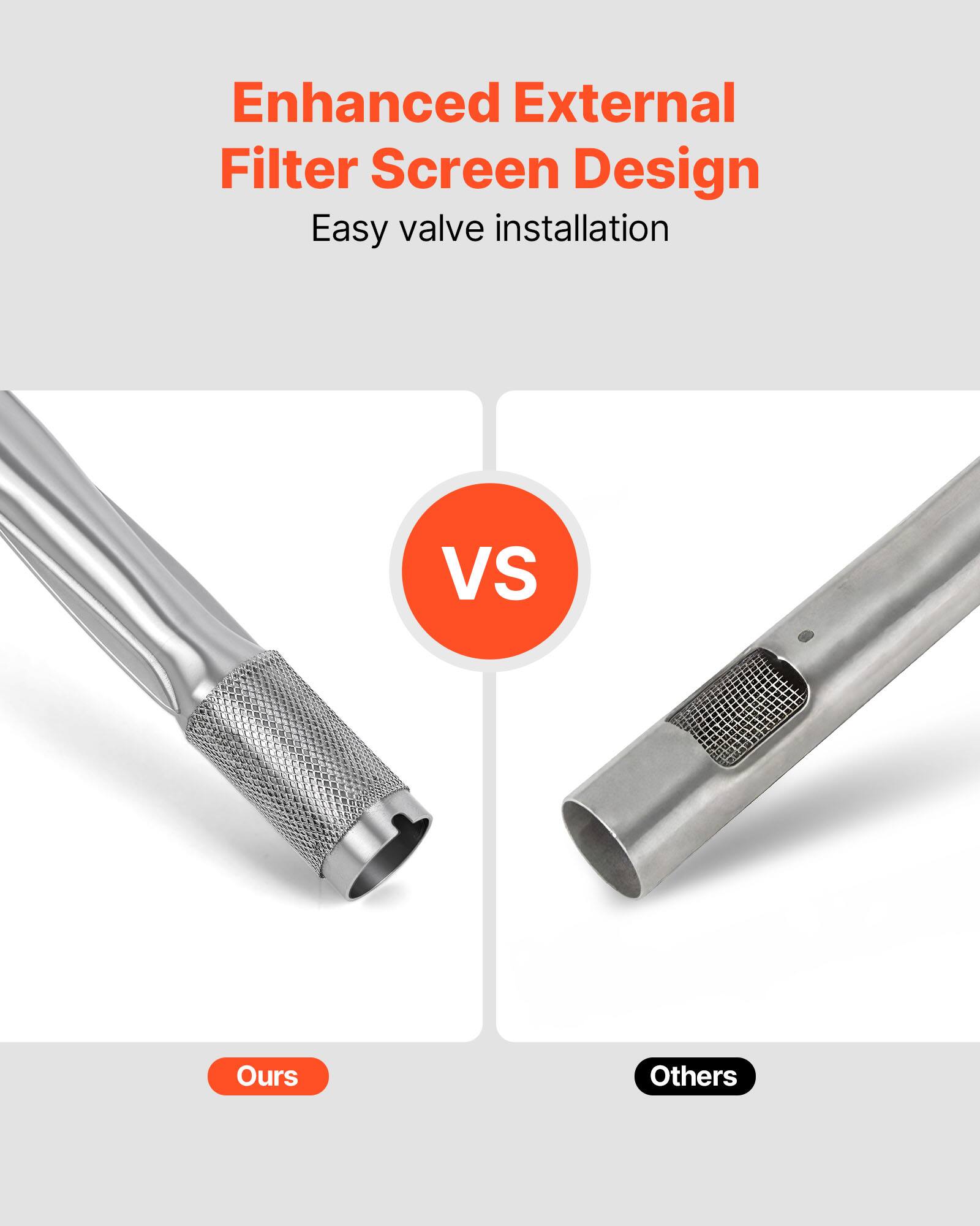 Enhanced External Filter Screen Design  
Easy valve installation  

VS  

Ours  
Others