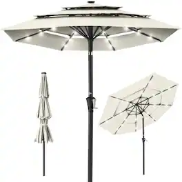 Best Choice Products - 10ft 3-Tier Solar Patio Umbrella w/ 24 LED Lights, Tilt Adjustment, Easy Crank - Ivory