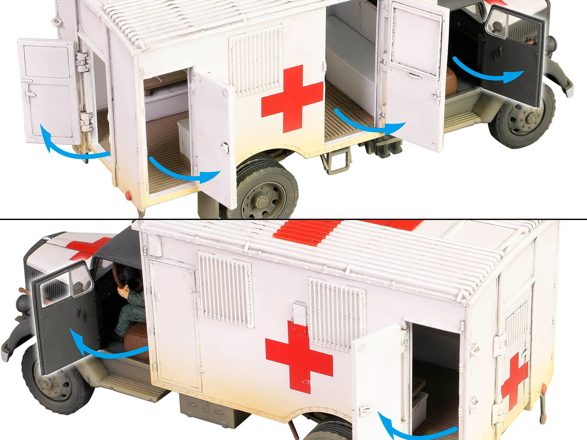 Alt View 7. Forces Of Valor - Opel-Blitz Kfz.305 Ambulance Gray and White (Weathered) "German Army" "Armoured Fighting" 1/32 Model by Forces of Valor.