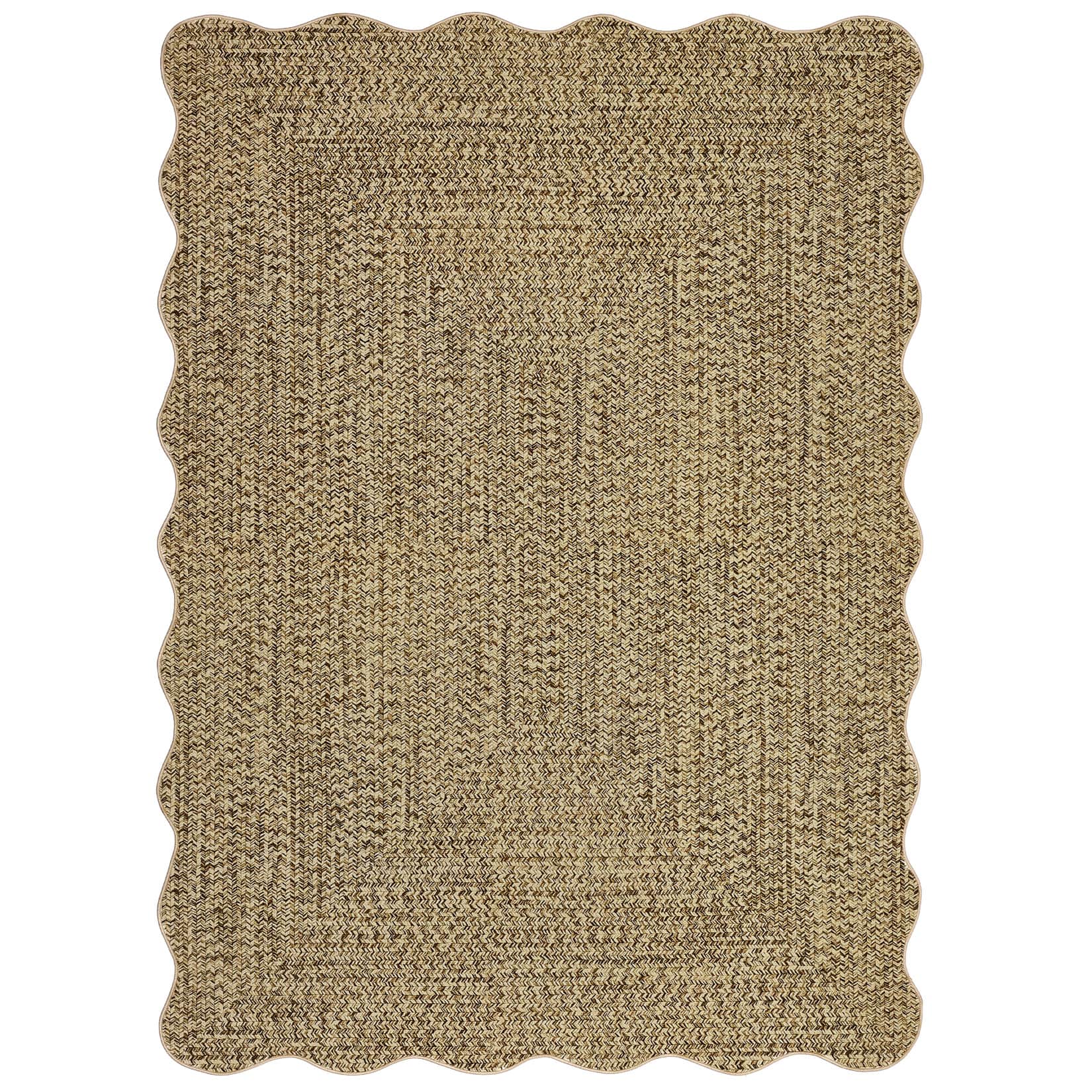 Jojoka - Braided Print Area Rug with Scalloped Edge Washable Non Slip NonShedding Low Pile Floor Carpet for Living Room Bedroom - Beige Yellow
