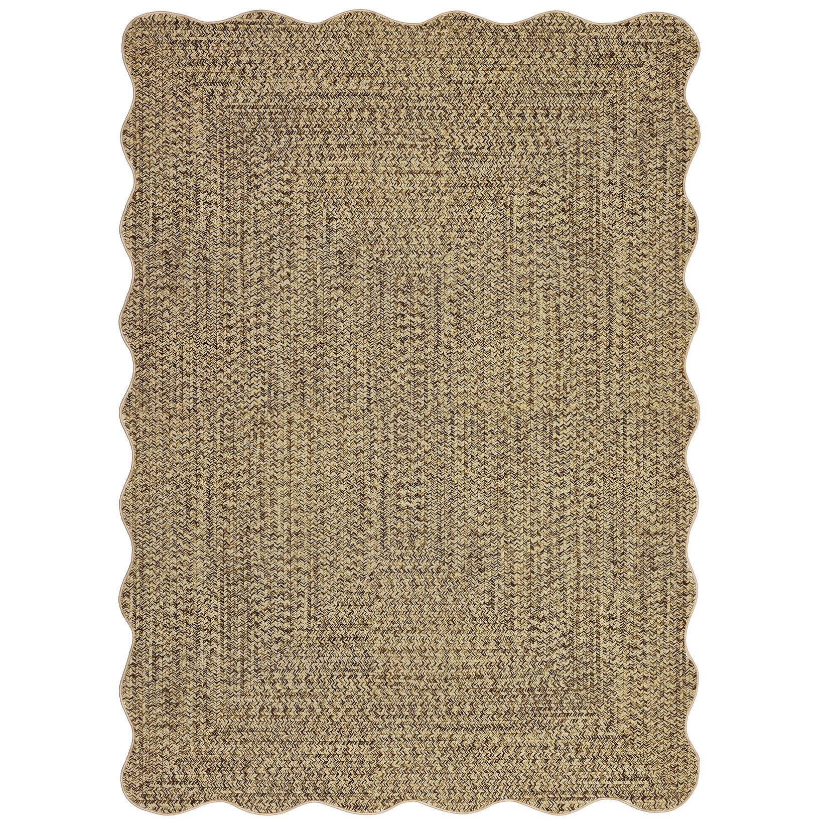 Jojoka - Braided Print Area Rug with Scalloped Edge Washable Non Slip NonShedding Low Pile Floor Carpet for Living Room Bedroom - Beige Yellow