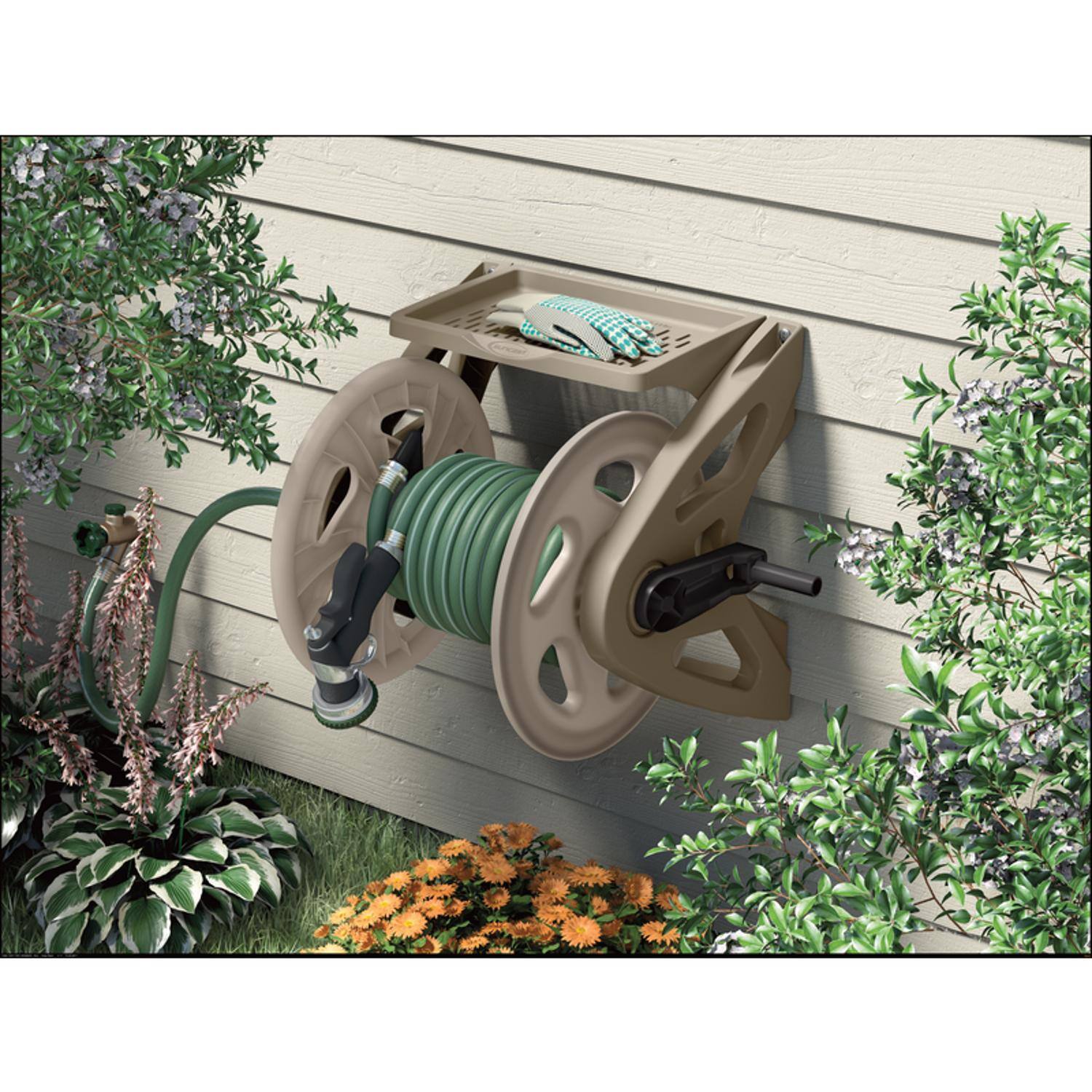 Left. Suncast - Suncast Hose Handler 200 ft. Taupe Retractable Wall Mounted Hose Reel.