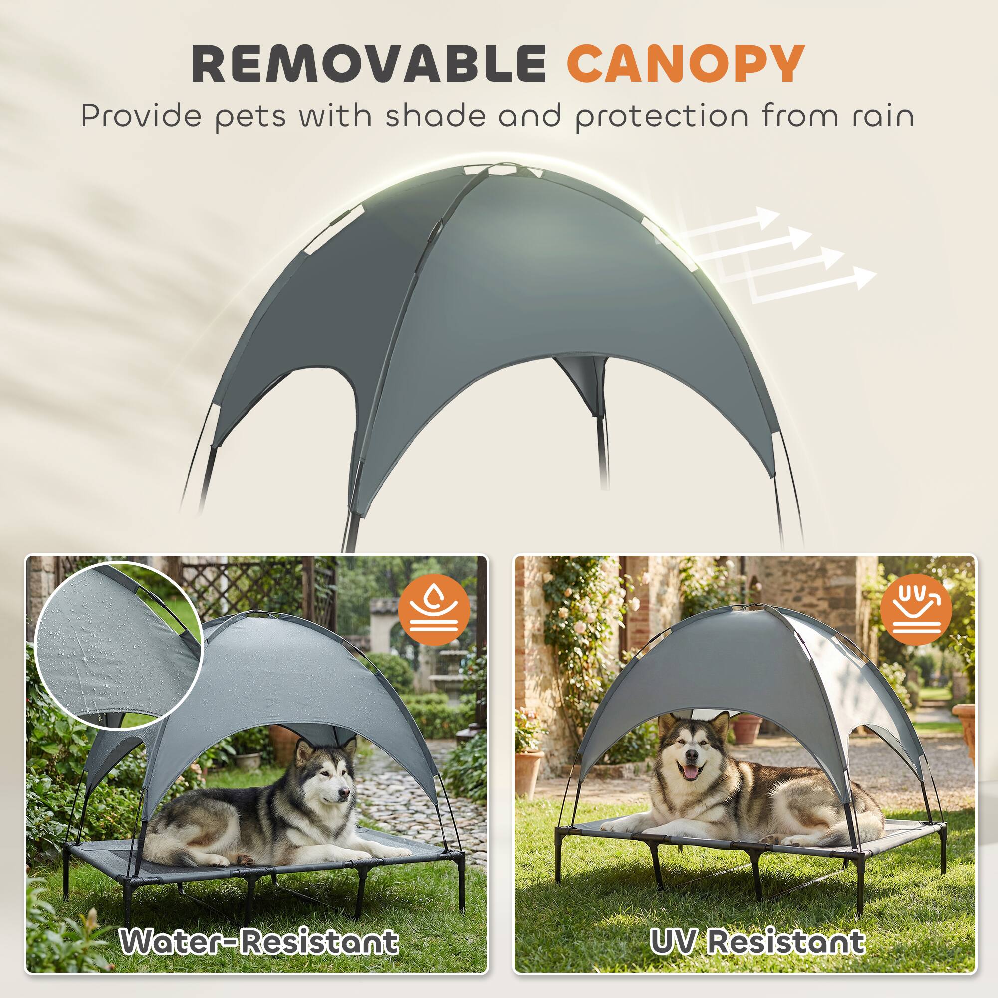 REMOVABLE CANOPY  
Provide pets with shade and protection from rain  

Water-Resistant  

UV Resistant