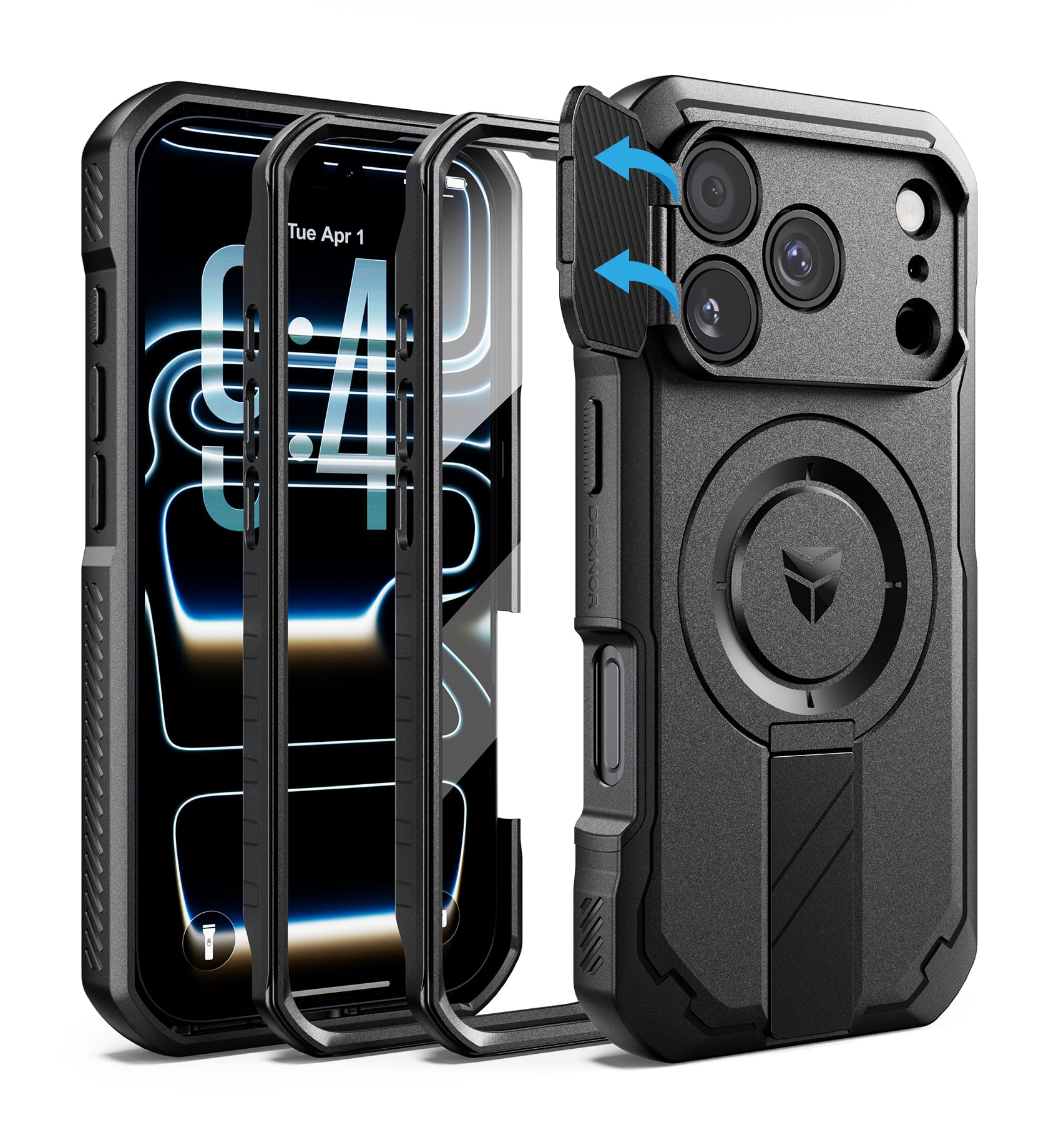 Dexnor - Rugged Case for iPhone 17 Pro /18 Pro with Camera Cover & Kickstand & Screen Protector, Compatible with MagSafe - Black