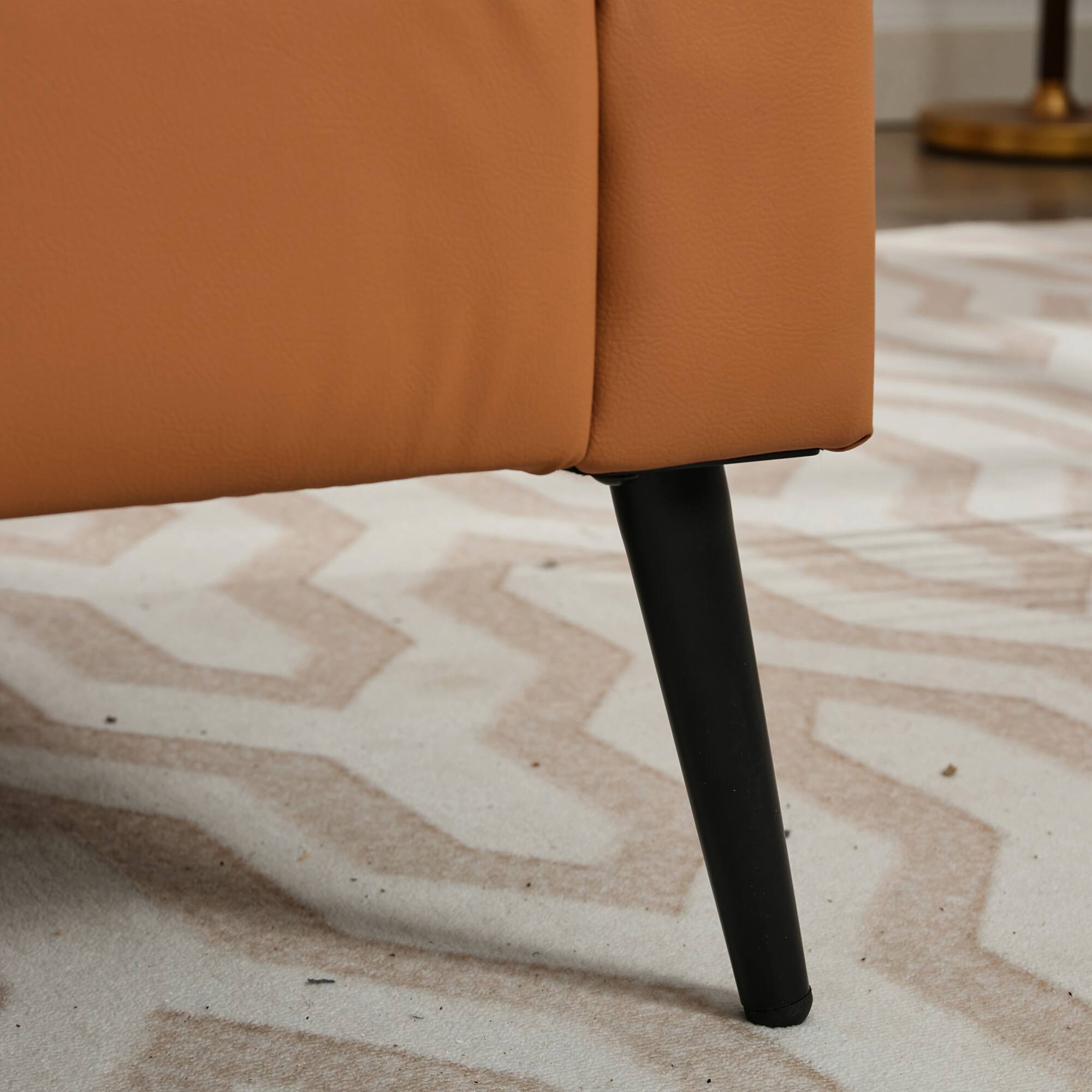 Alt View 2. GOODSILO - Nordic Retro Light Luxury Leather Upholstered Sofa Chair for Living Room, Bedroom, or Balcony - Brown.