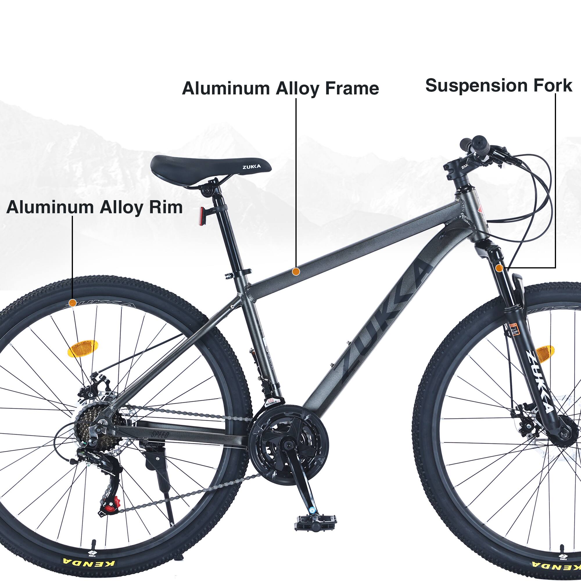 Aluminum Alloy Frame  
Suspension Fork  
Aluminum Alloy Rim  
KENDA