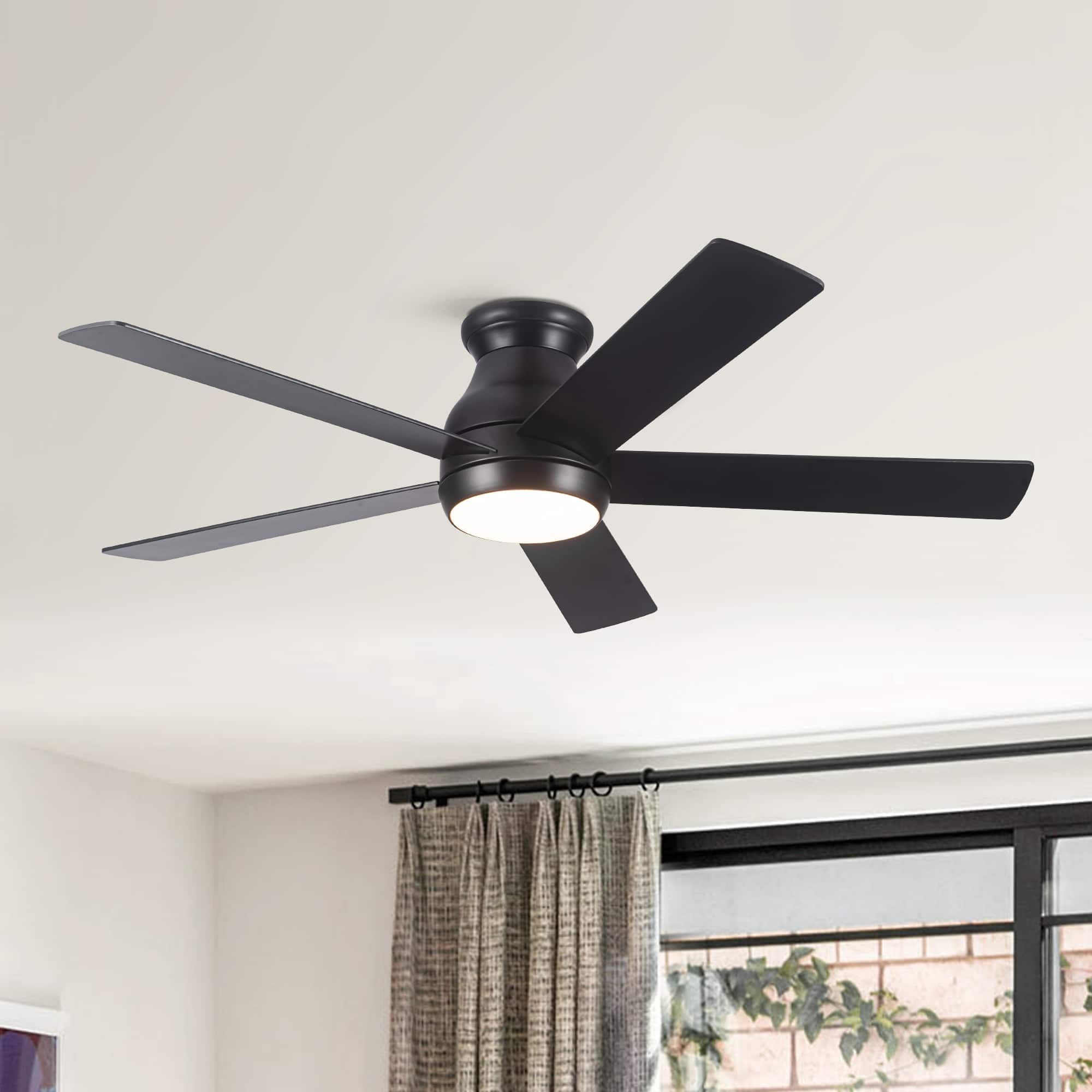 Sofucor - 52'' Ceiling Fans with Lights and Remote & Integrated LED Low Profile Flush Mount Ceiling Fan Quiet for Bedroom Patio - Black
