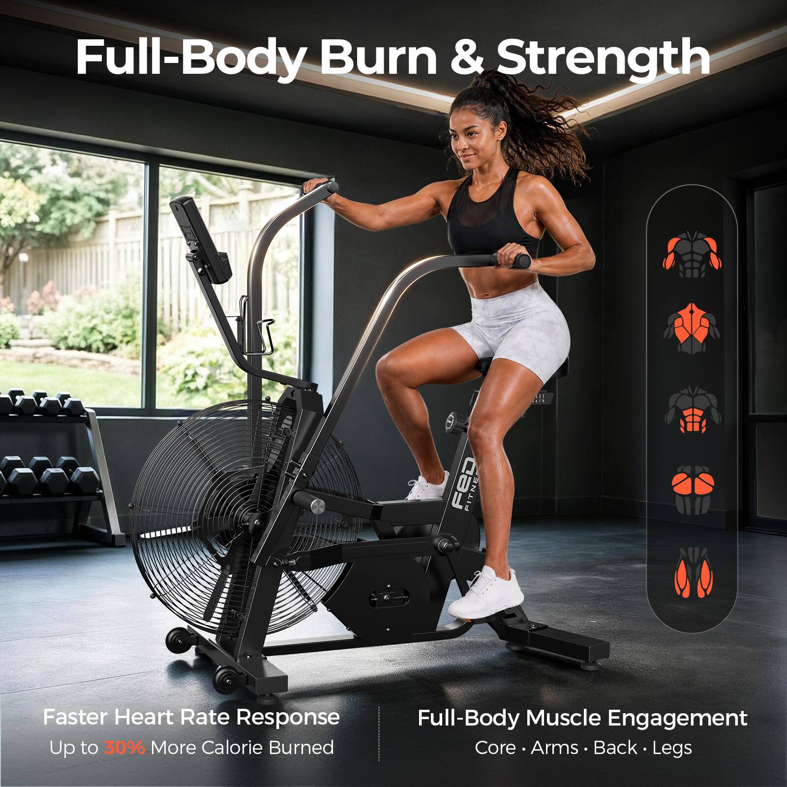 Full-Body Burn & Strength

FED FITNE

Faster Heart Rate Response
Up to 30% More Calorie Burned

Full-Body Muscle Engagement
Core · Arms · Back · Legs