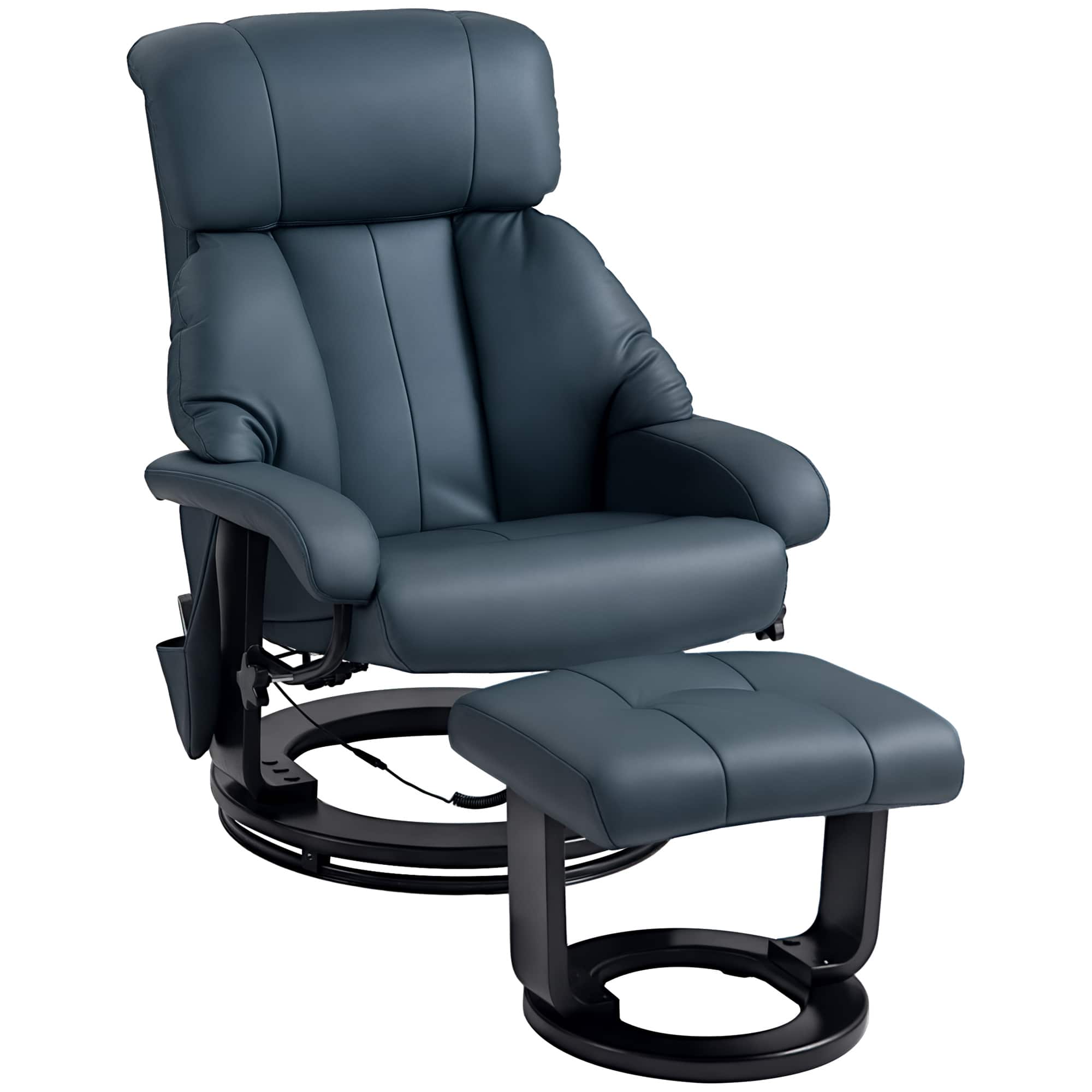 Homcom - Recliner with Ottoman, Faux Leather Reclining Chair with Massage - Blue