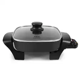 Elite Cuisine - EG688 8" Non-Stick Electric Skillet With Tempered Glass Vented Lid - Black