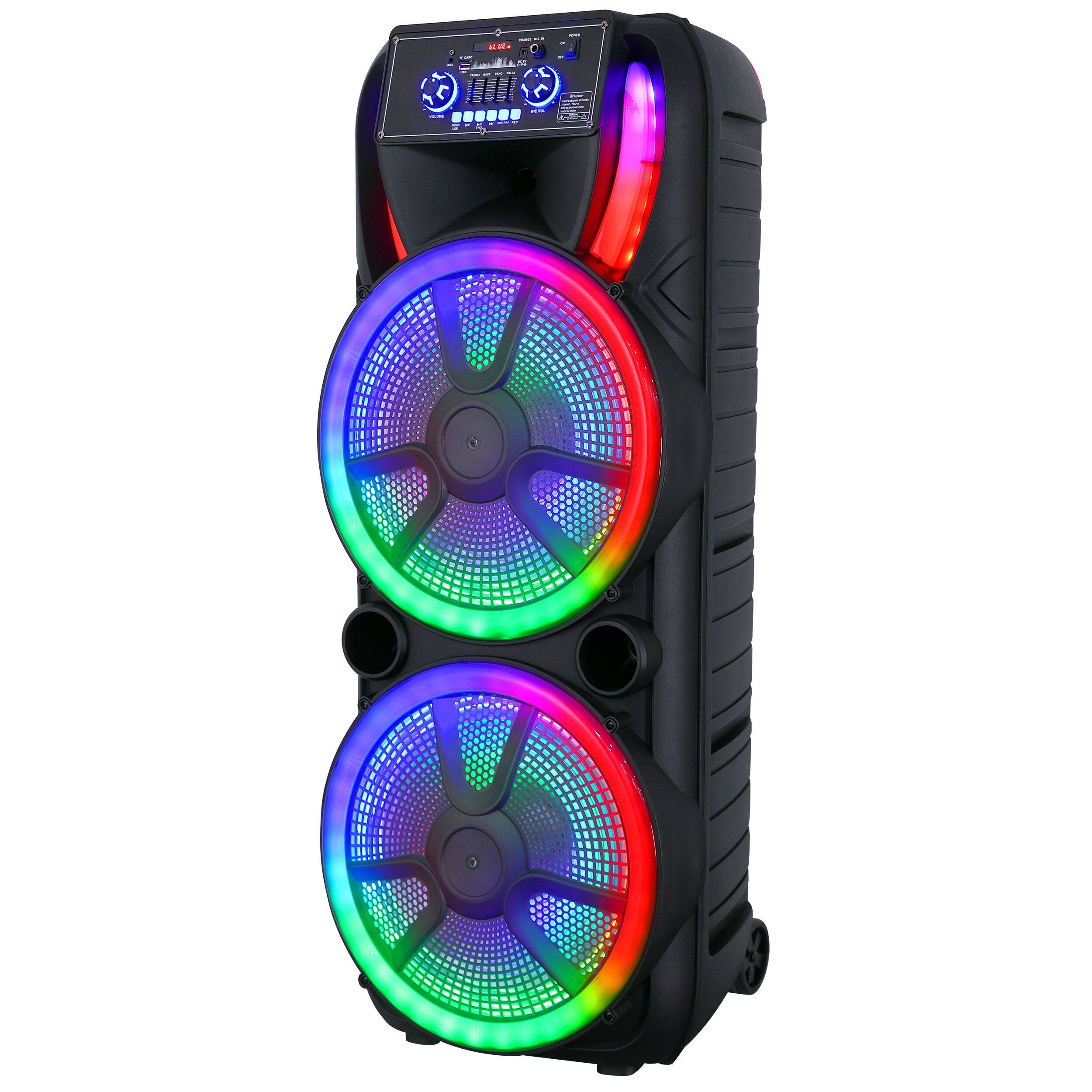 Angle. TopTech - TTA-215 Dual 15" Bluetooth Speaker with Extra Mega Bass & Disco Lights - Black.