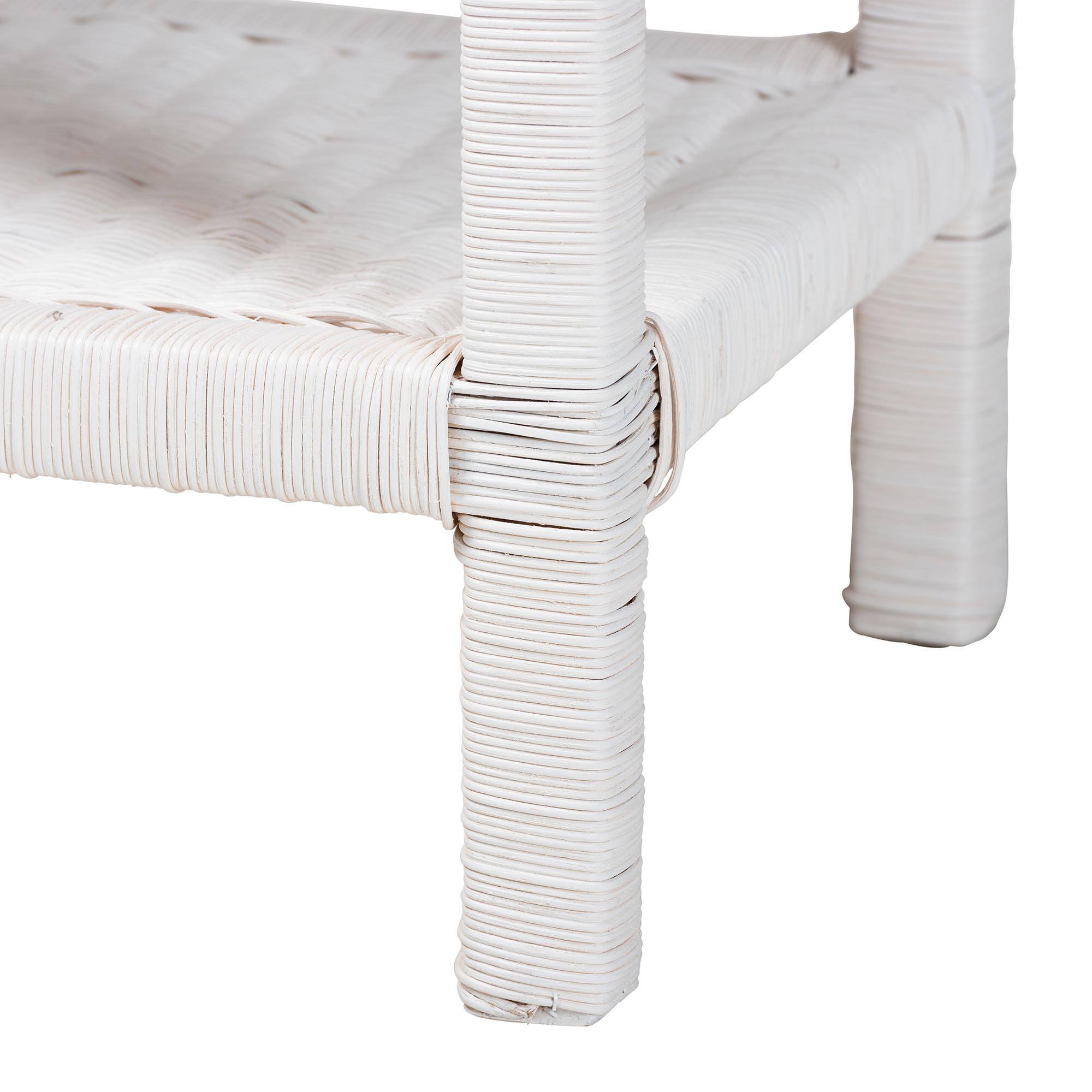 Alt View 1. bali & pari - Sumana Natural Rattan Side Table - Handwoven Wicker 2-Tier Accent End Table with Scalloped Tray Top for Living Room - White.