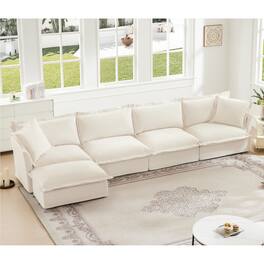 Anysun - L-Shape Chenille Slipcovered Sectional - 4-Seat Deep Seat, Supple Armrests & 2 Large Pillows for Living Room & Apartment - White