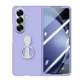 Dteck - for Samsung Galaxy Z Fold7 Matte Hard PC Case,Rugged Cover Built-In Screen Protector,Shockproof Shell+Grip Ring Stand - Purple