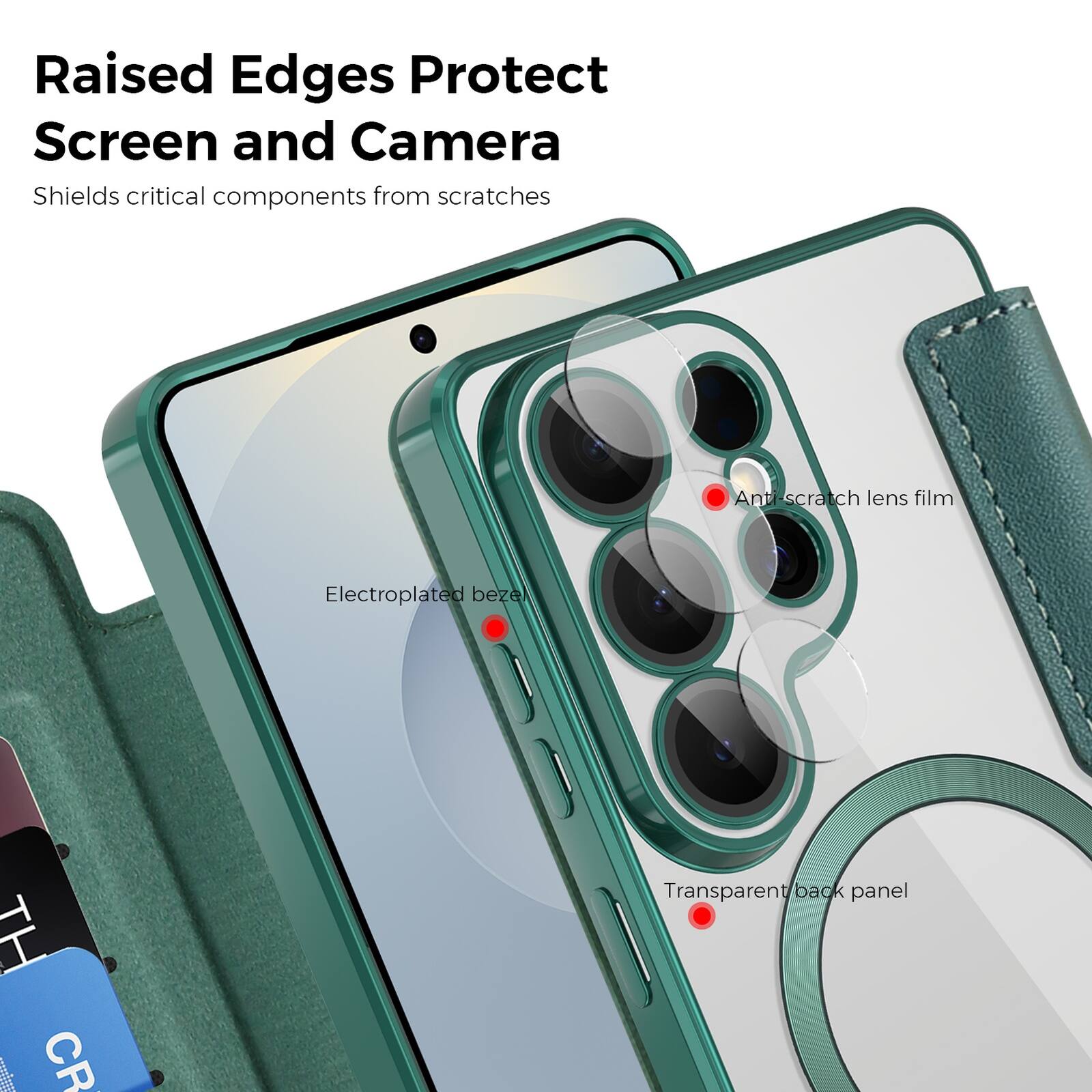 Raised Edges Protect Screen and Camera  
Shields critical components from scratches  

- Anti-scratch lens film  
- Electroplated bezel  
- Transparent back panel