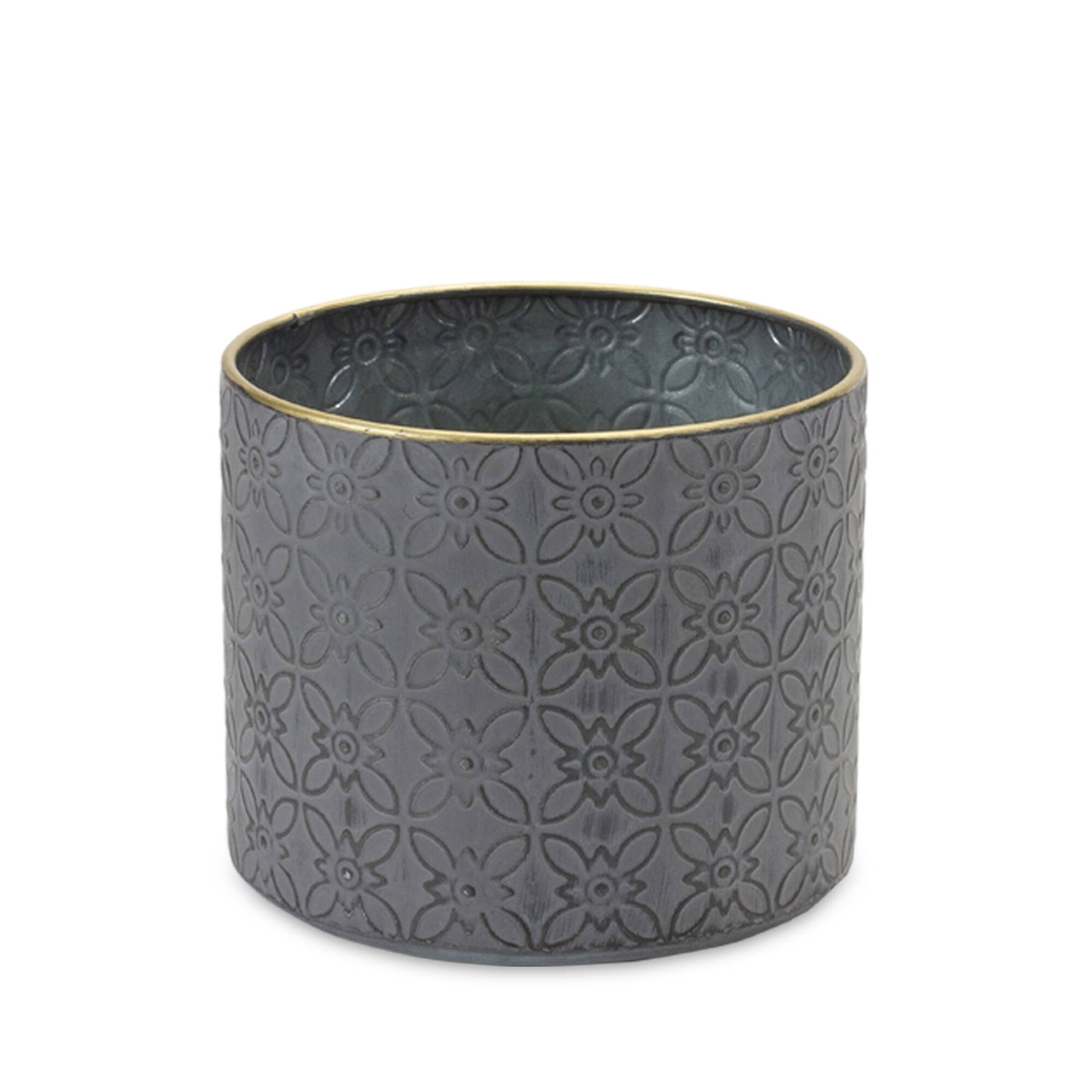 Alt View 1. BreeBe - Ornate Geometric Metal Planter (Set of 4) - Grey.