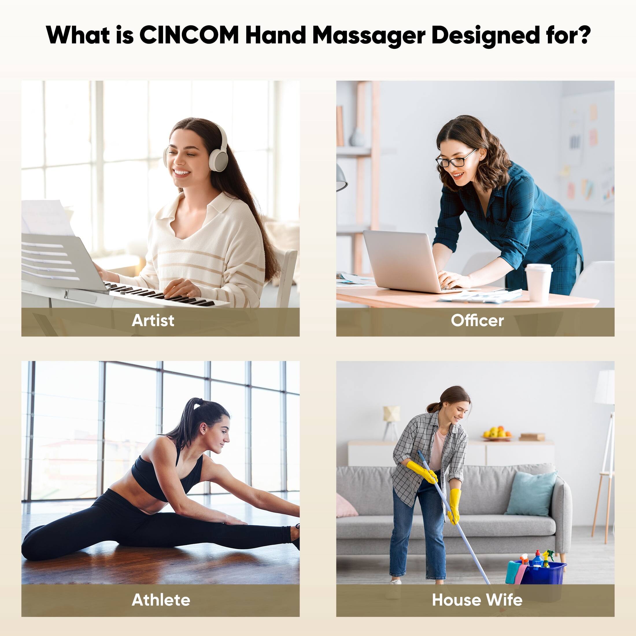 What is CINCOM Hand Massager Designed for?
Artist
Officer
Athlete
House Wife