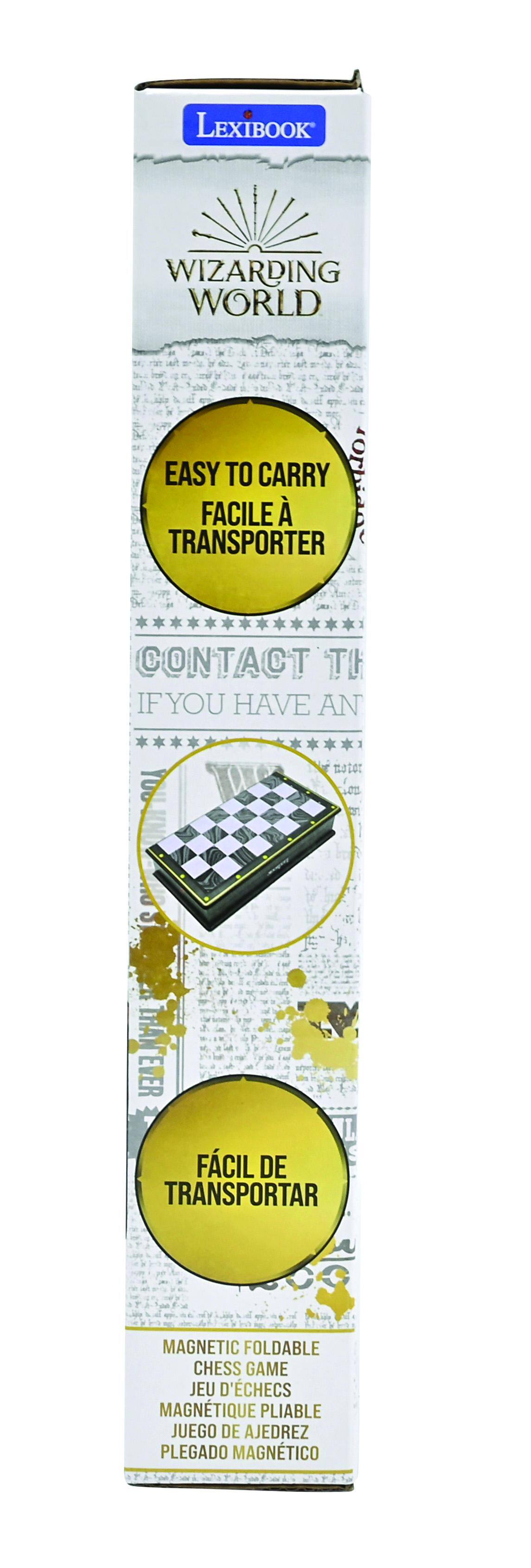 LEXIBOOK WIZARDING WORLD  
EASY TO CARRY  
FACILE À TRANSPORTER  
FÁCIL DE TRANSPORTAR  

CONTACT US IF YOU HAVE AN ISSUE  

MAGNETIC FOLDABLE CHESS GAME  
JEU D'ÉCHECS MAGNÉTIQUE PLIABLE  
JUEGO DE AJEDREZ PLEGADO MAGNÉTICO