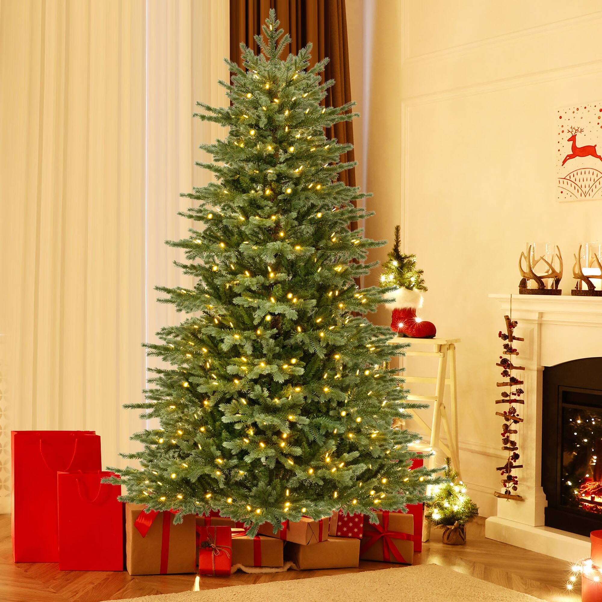 Alt View 1. Costway - Costway 7 FT Artificial Christmas Tree with 3156 Lush PVC & PE Tips 400 LED Lights - Green.