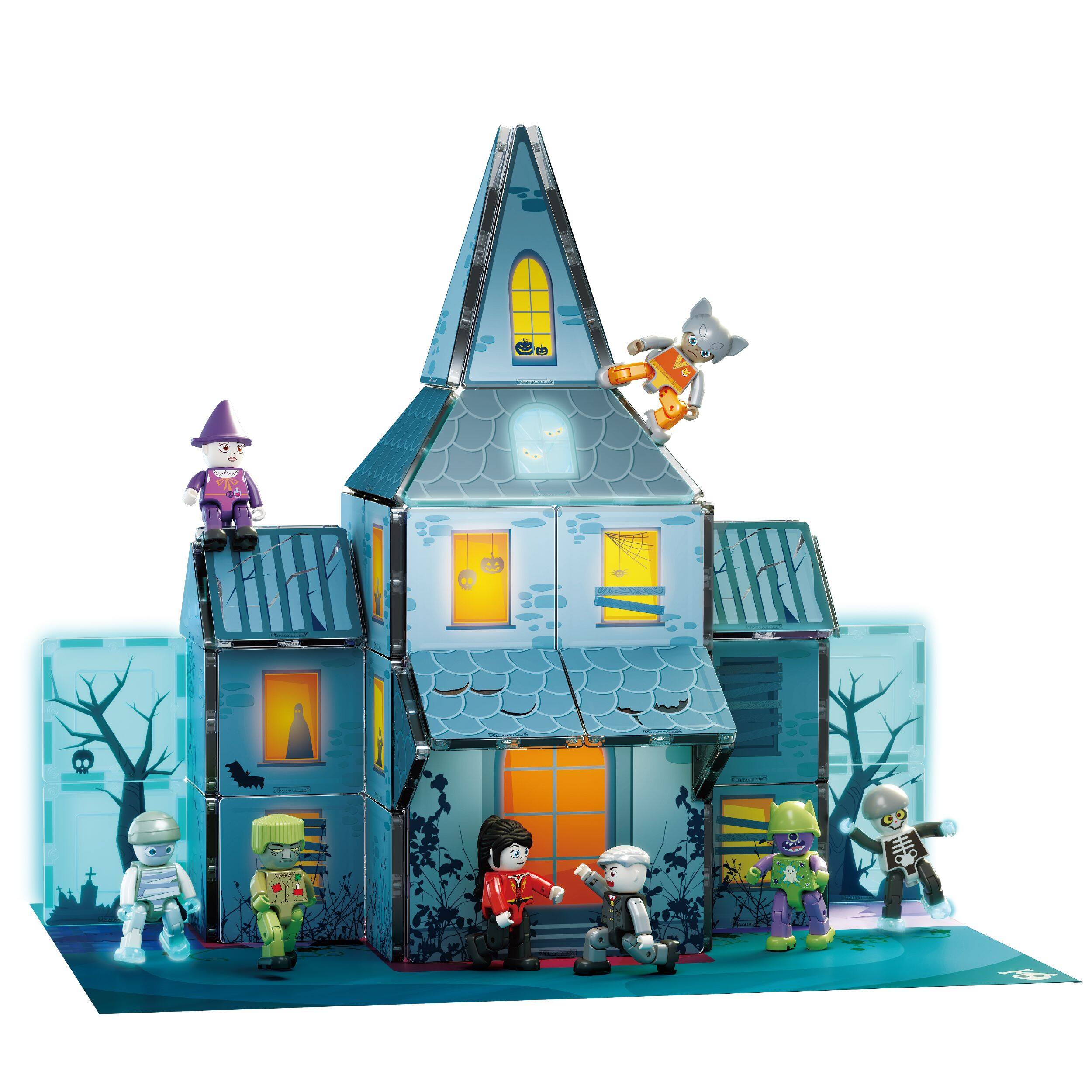 Alt View 1. PicassoTiles - PicassoTiles Haunted Horror House Magnetic Tiles for Kids – 56PCS STEM Construction Building Blocks Educational Toy Set.