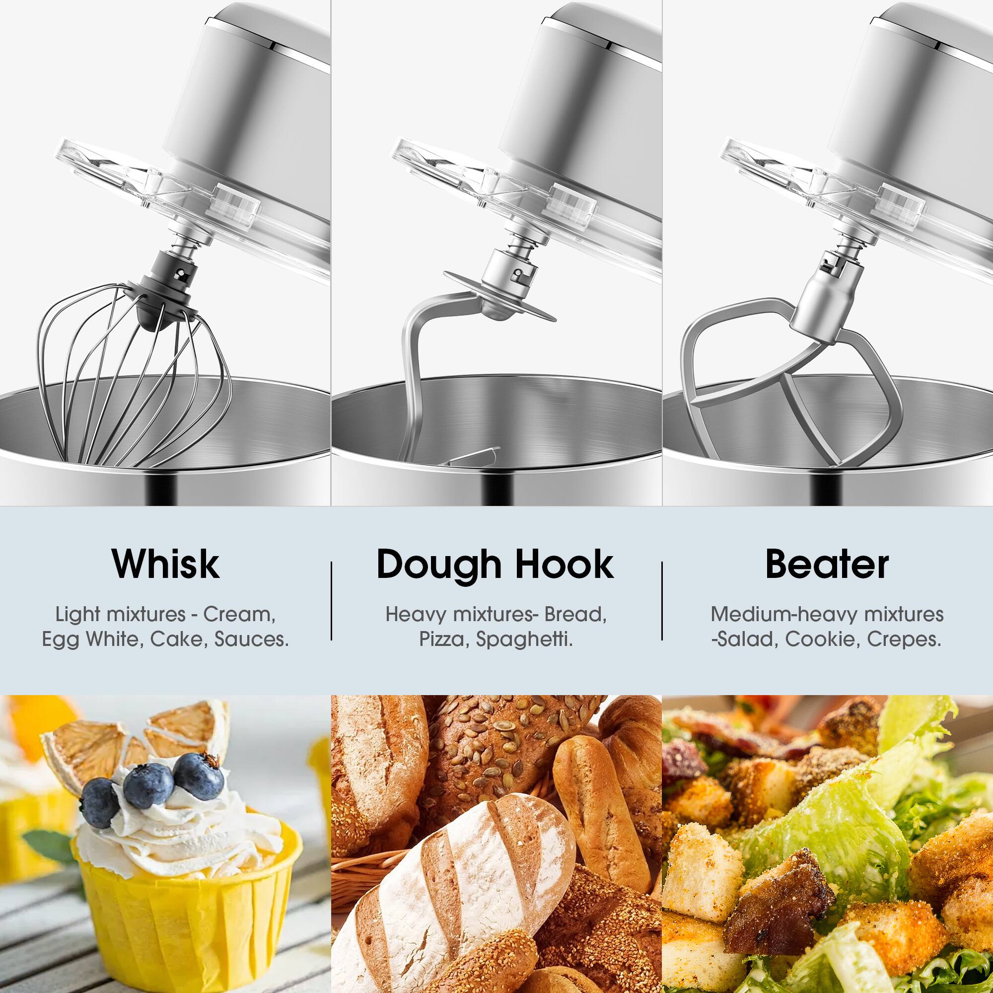 Sugift 6.5 Qt Tilt Head Stand Mixer 6 Speed with Egg Whisk, Dough