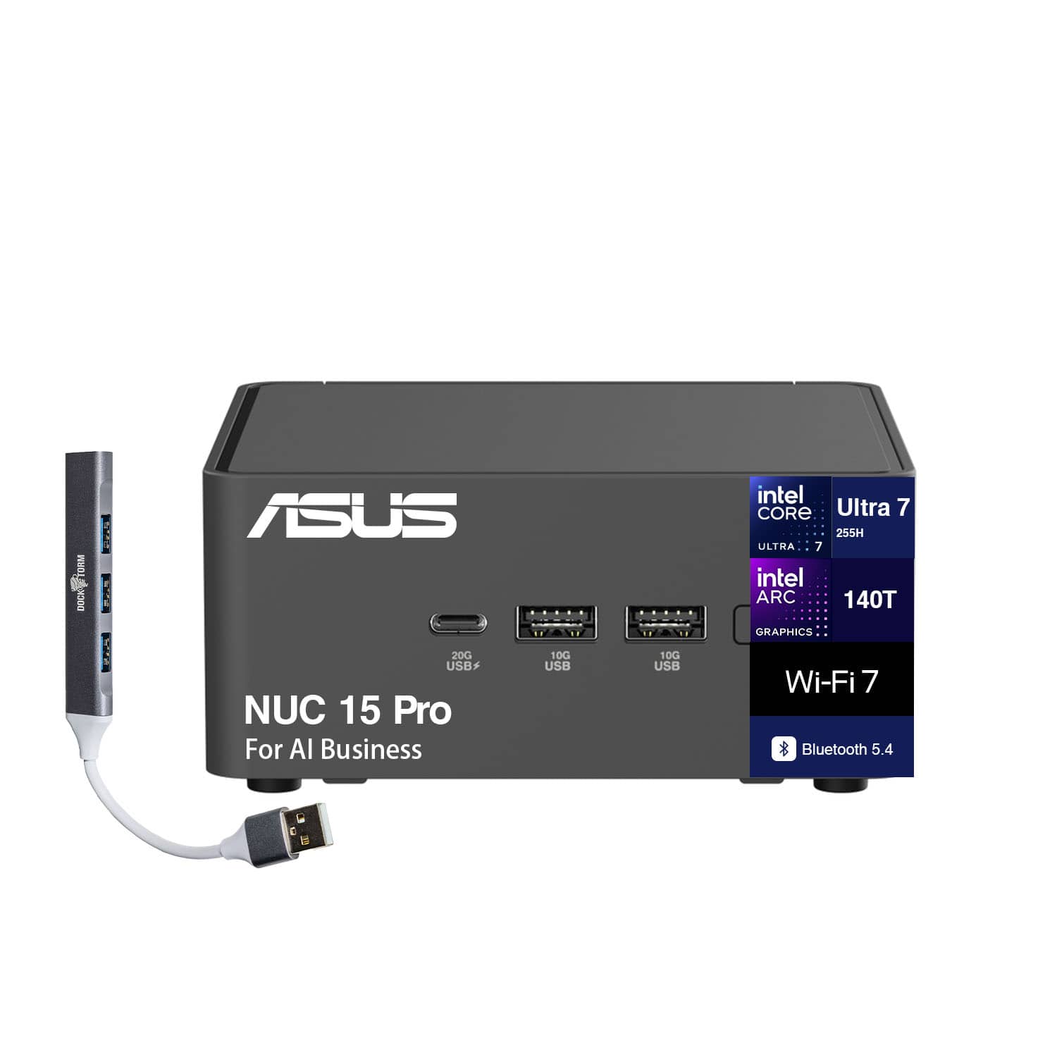 ASUS - NUC 15 Pro Mini Desktop (Intel Ultra 7-255H, 16GB DDR5, 1TB PCIe SSD, Intel Arc 140T, Win 11 Pro) w/USB Hub - Black