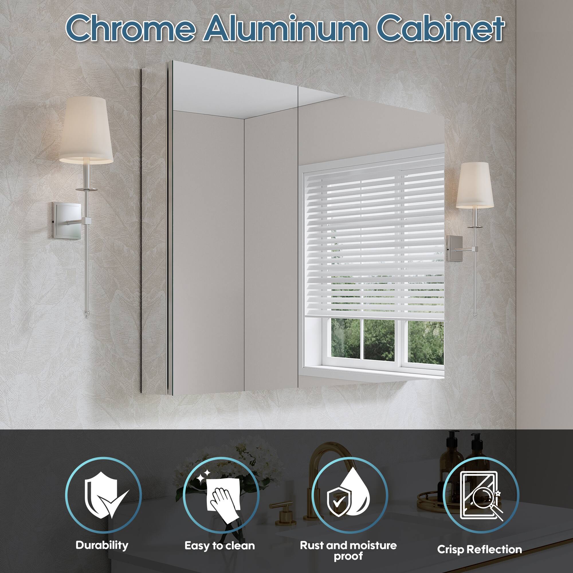Chrome Aluminum Cabinet

- Durability
- Easy to clean
- Rust and moisture proof
- Crisp Reflection