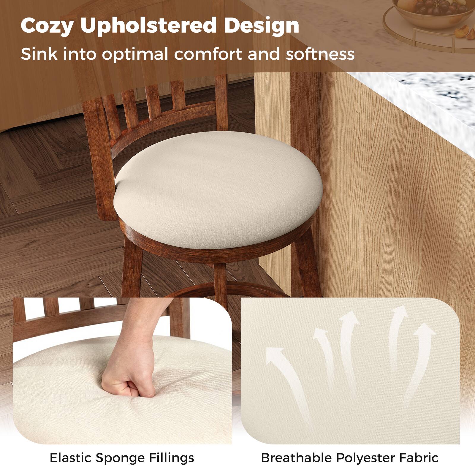 Cozy Upholstered Design  
Sink into optimal comfort and softness  

Elastic Sponge Fillings  
Breathable Polyester Fabric