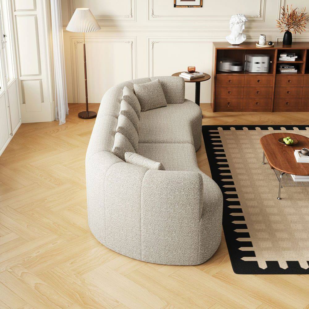 Alt View 5. Kadyn - 106.3" Curved Sectional Sofa, 4-Seater Corduroy Cloud Couch with 6 Pillows and Memory Foam - Light Beige.