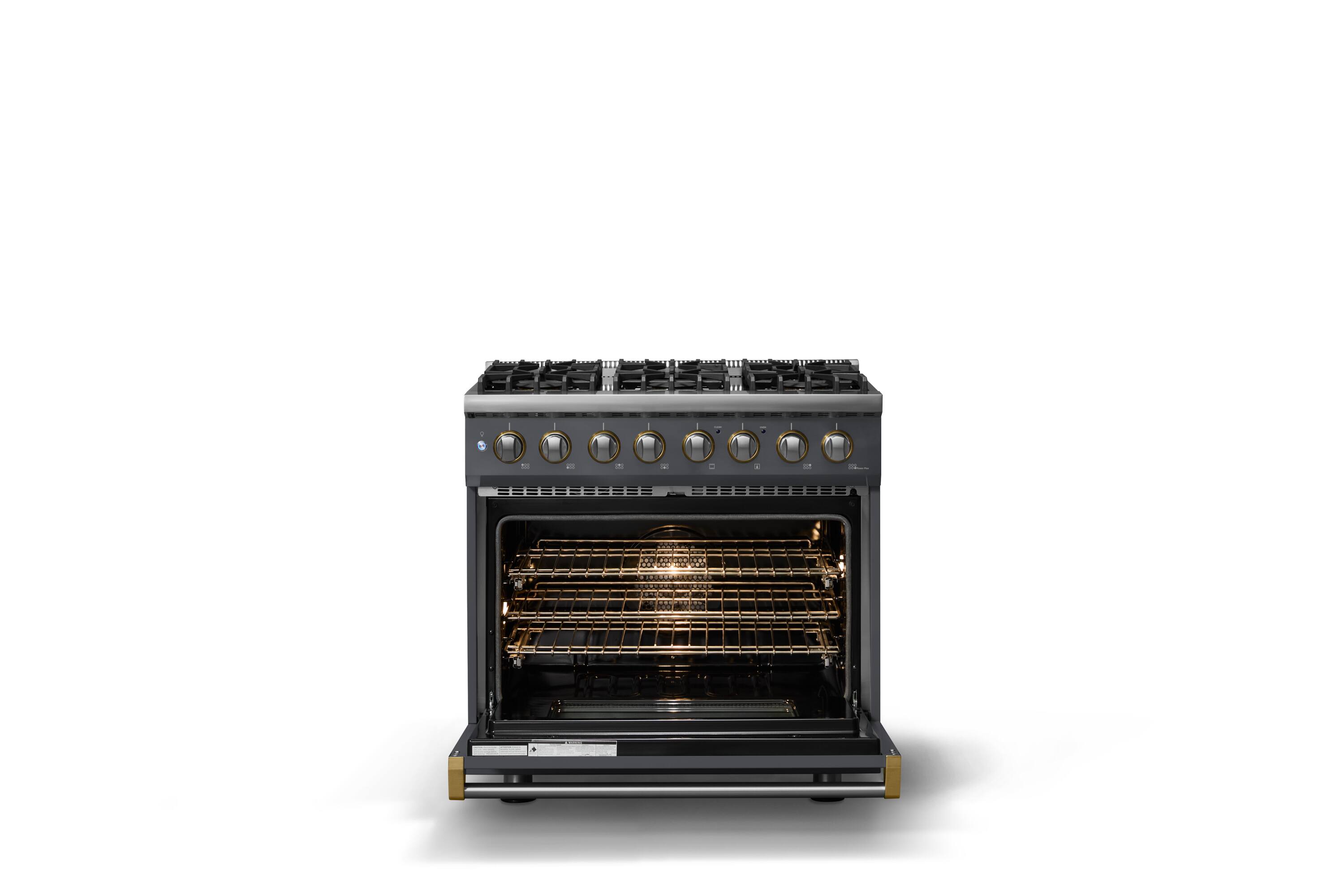 Alt View 2. Viking - 36 in. Wide 6 Burner Pro 5 Series 5.6 Cu. Ft. Freestanding Sealed DF Convection Range - Cast Black w. Brushed Brass Trim - Cast Black.