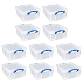 Really Useful Box - 17L Storage Container with Lid and Clip Lock Handles (10 Pack) - Clear