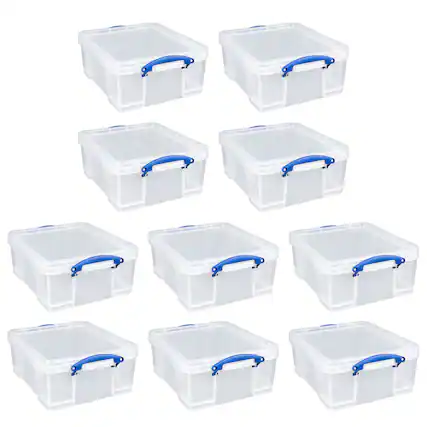 Front. Really Useful Box - Really Useful Box 17L Storage Container with Lid and Clip Lock Handles (10 Pack) - Clear.