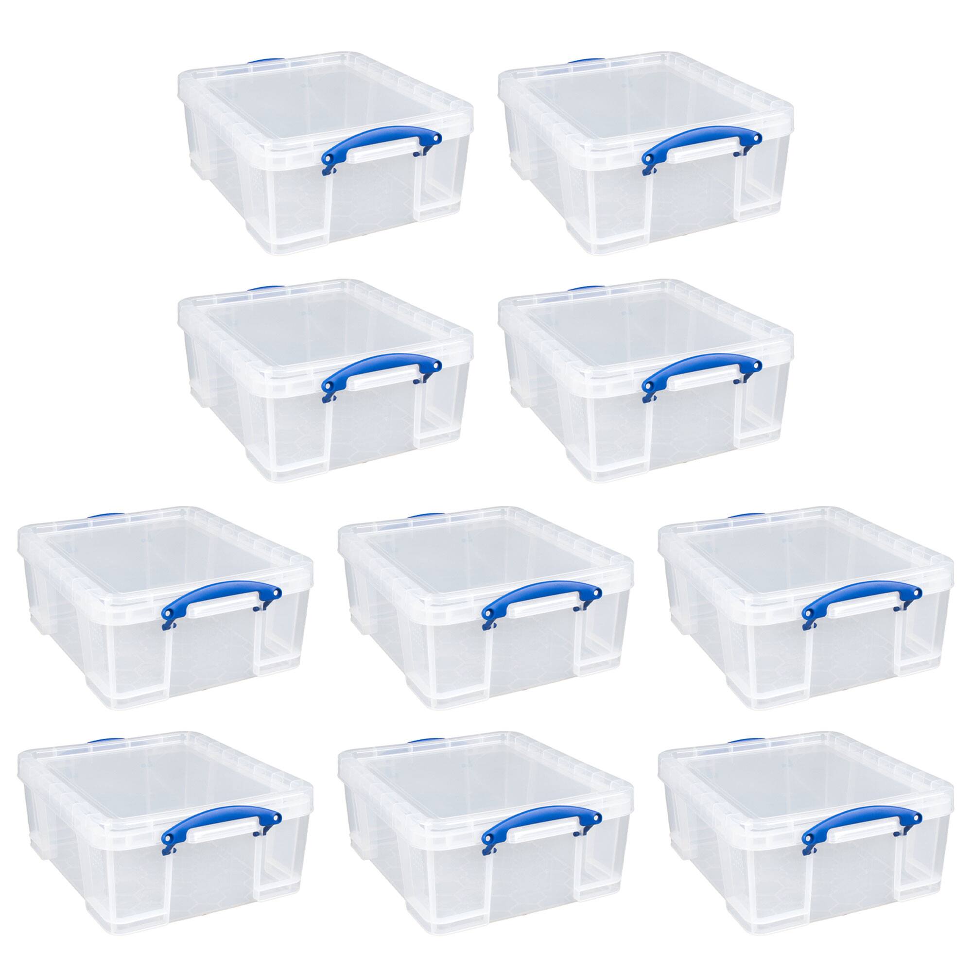 Front. Really Useful Box - Really Useful Box 17L Storage Container with Lid and Clip Lock Handles (10 Pack) - Clear.