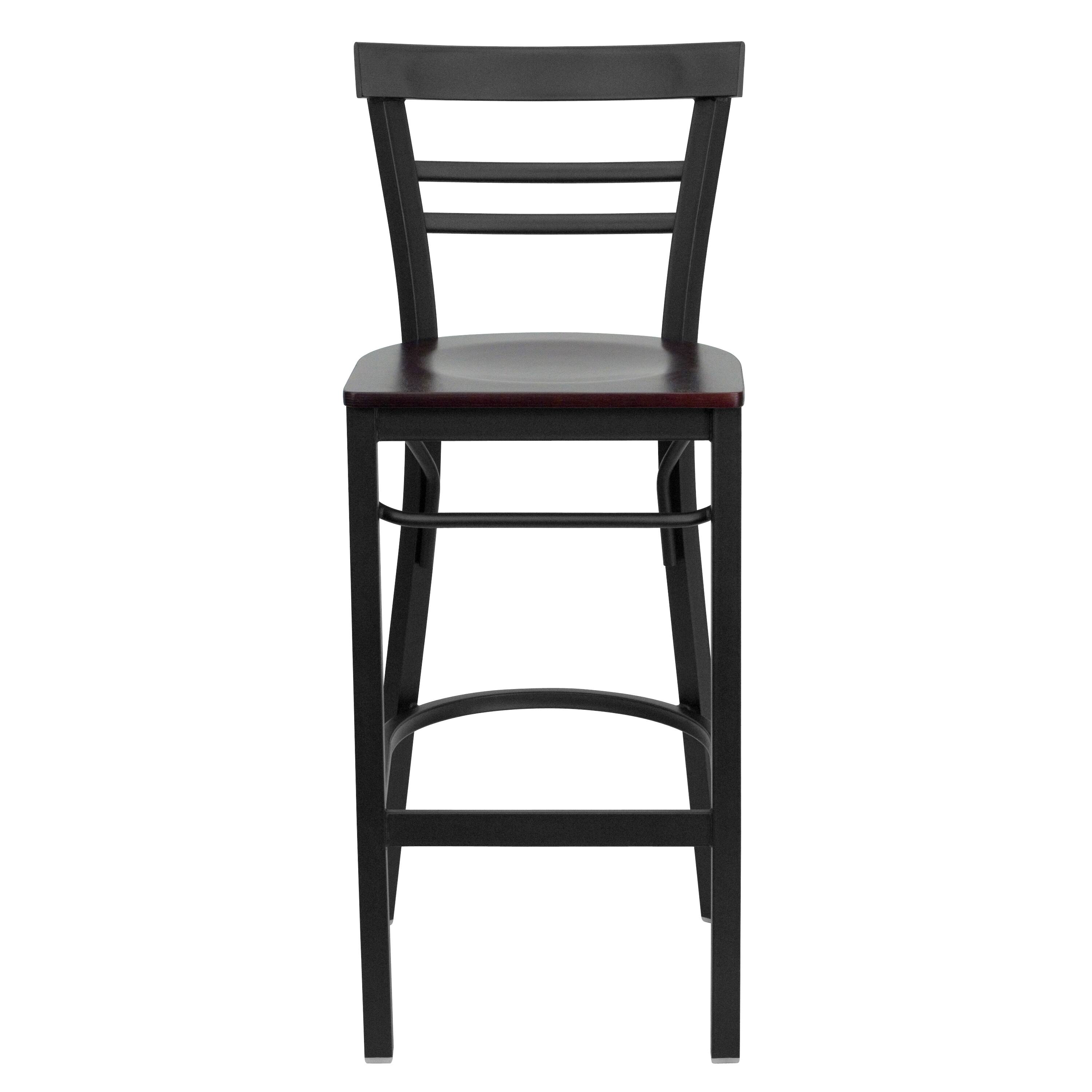 Alt View 5. Emma + Oliver - Two-Slat Ladder Back Metal Restaurant Dining Barstool - Mahogany Wood Seat/Black Metal Frame.