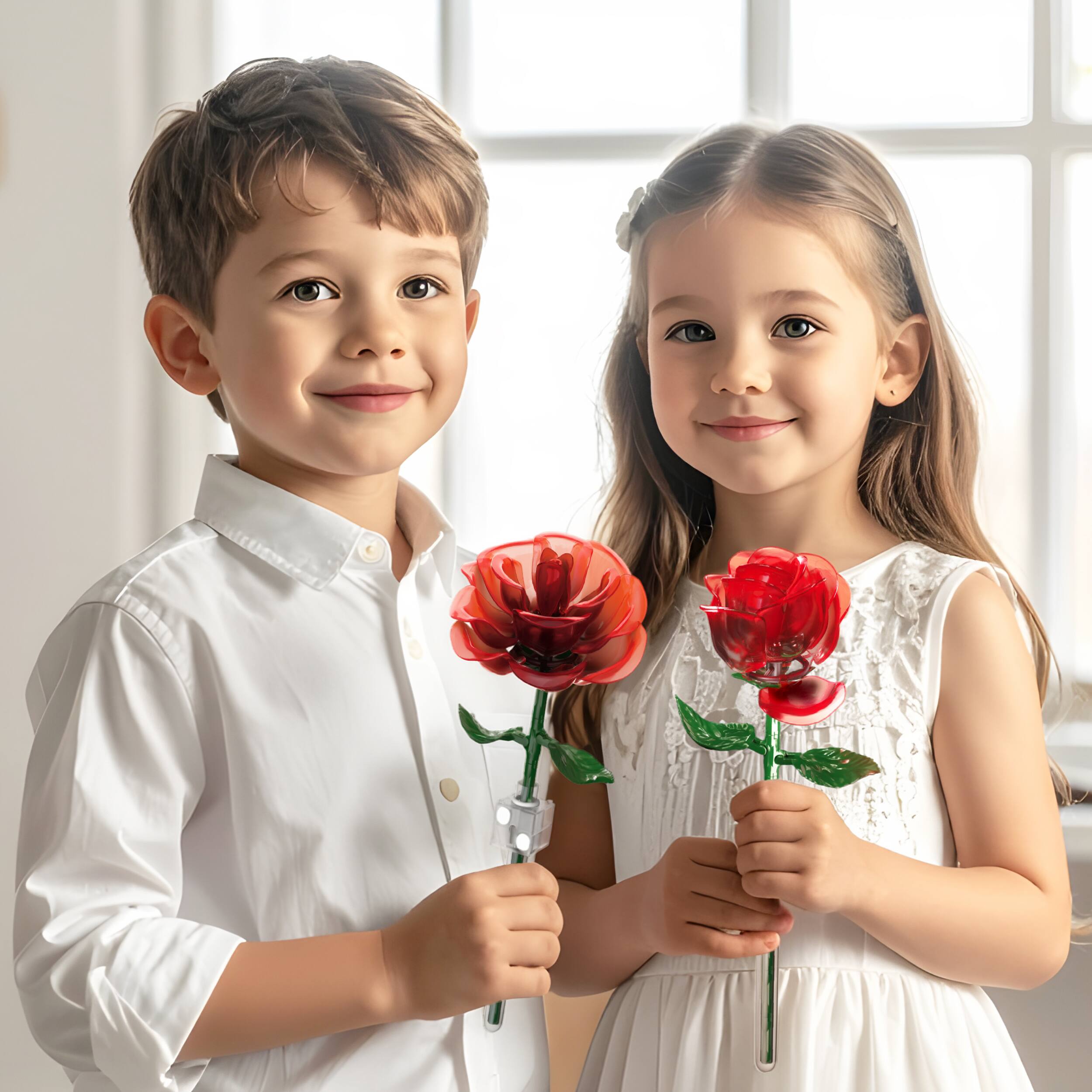 Alt View 1. PicassoTiles - PicassoTiles Red STEM Roses 90pc Magnetic Flower Building Kit for Kids, STEM Construction Toy, Mother’s Day Gift.