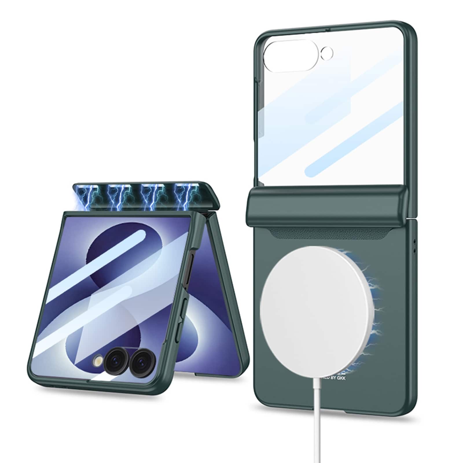 Dteck - Shockproof Phone Case for Samsung Galaxy Z Flip8 with Hinge Guard, Magnetic Rigid Plastic Cover Built in Screen Glass - Darkgreen price history on PriceWatchPro