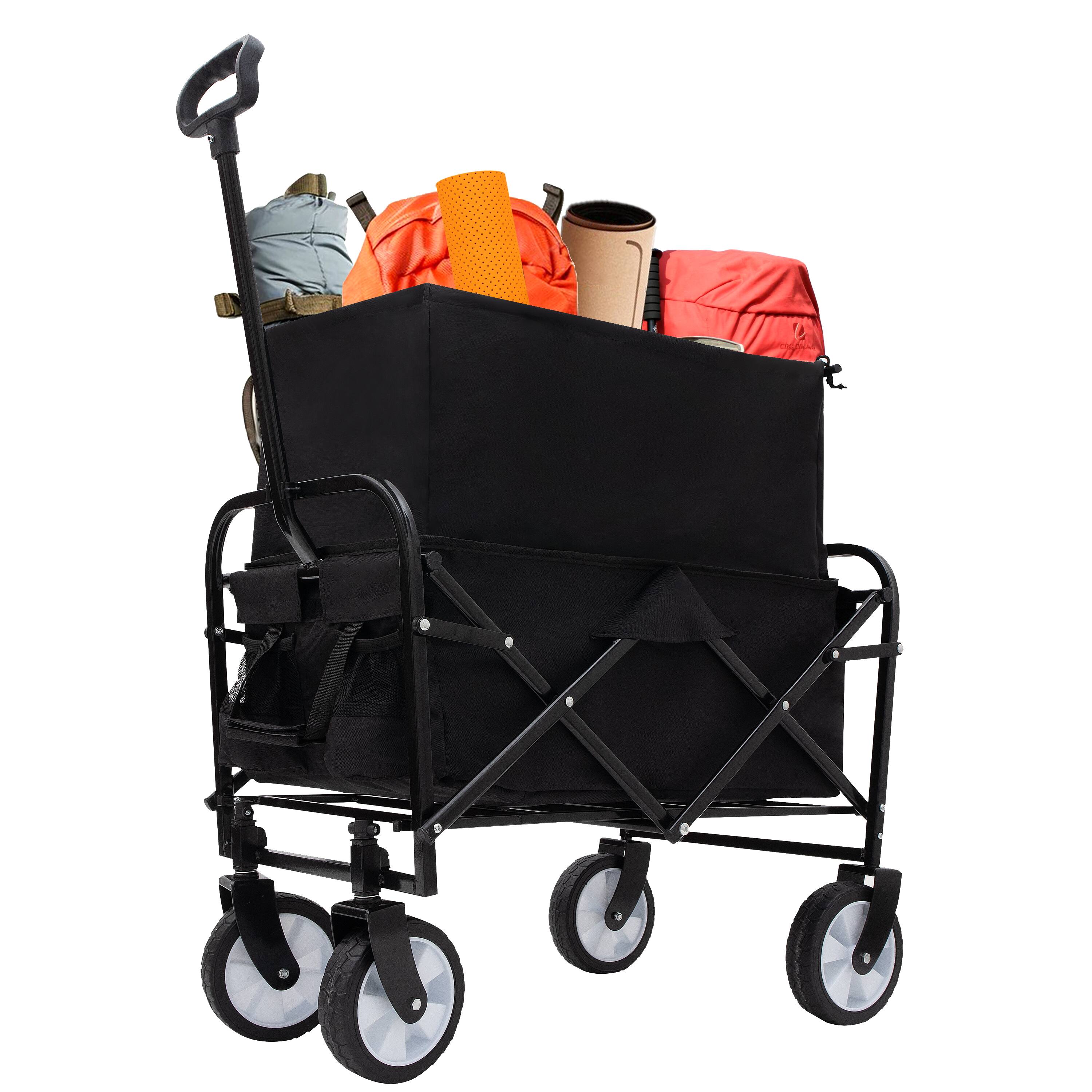 Back. Mondawe - Extendable Collapsible Wagon Utility Carts w/ 225LBS Capacity, 360° Wheels - Black.