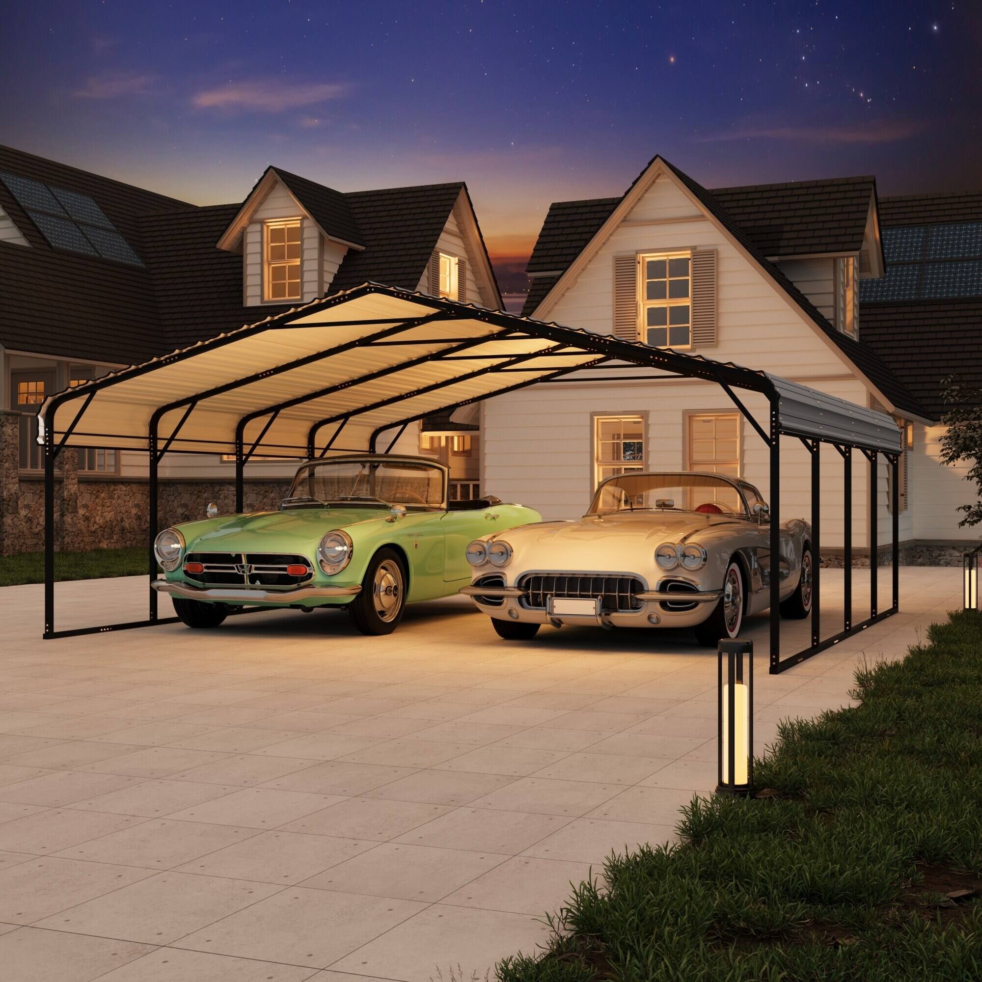 Angle. U-HOMY - Outdoor Carport – Galvanized Steel Roof, Heavy-Duty All-Weather Shelter for Cars, Boats, Tractors & Equipment - 12'x 20'.