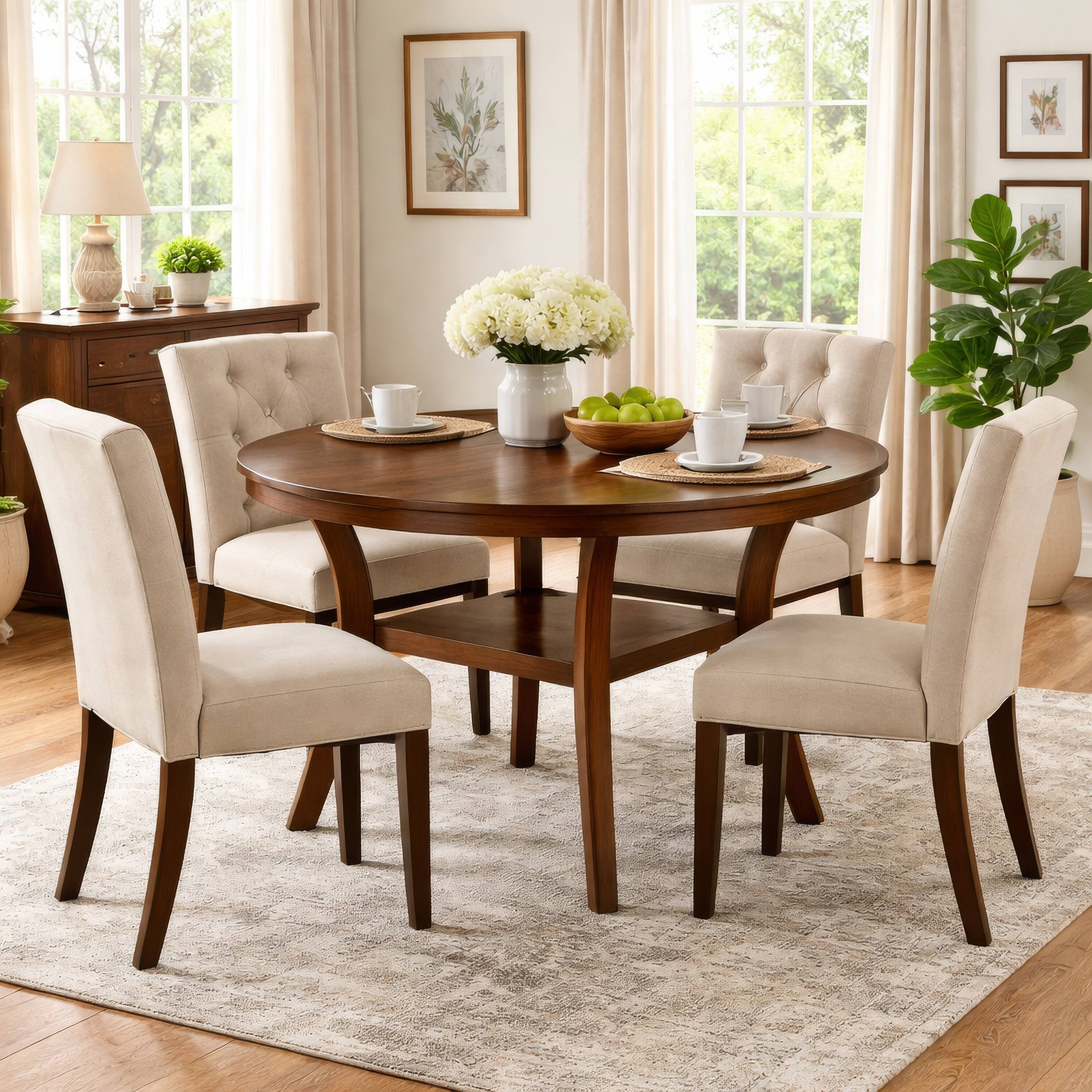 Alt View 3. Manhattan Lane - Round Top Wooden Dining Table with Boomerang Legs - Brown.