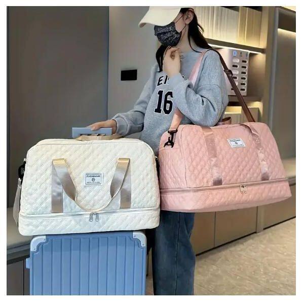 Alt View 1. Wikistore - Three-dimensional Diamond Patterned Small Square Tote, Crossbody bag with Dry Wet Separation & Double-sided Pockets - Purple.