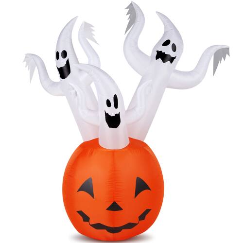 Alt View 1. Winado - 6FT Halloween Inflatable Ghosts and Pumpkin Ball Decoration with Build-in LED Lights Blow Up for Holiday Outdoor Indoor - White & Red.