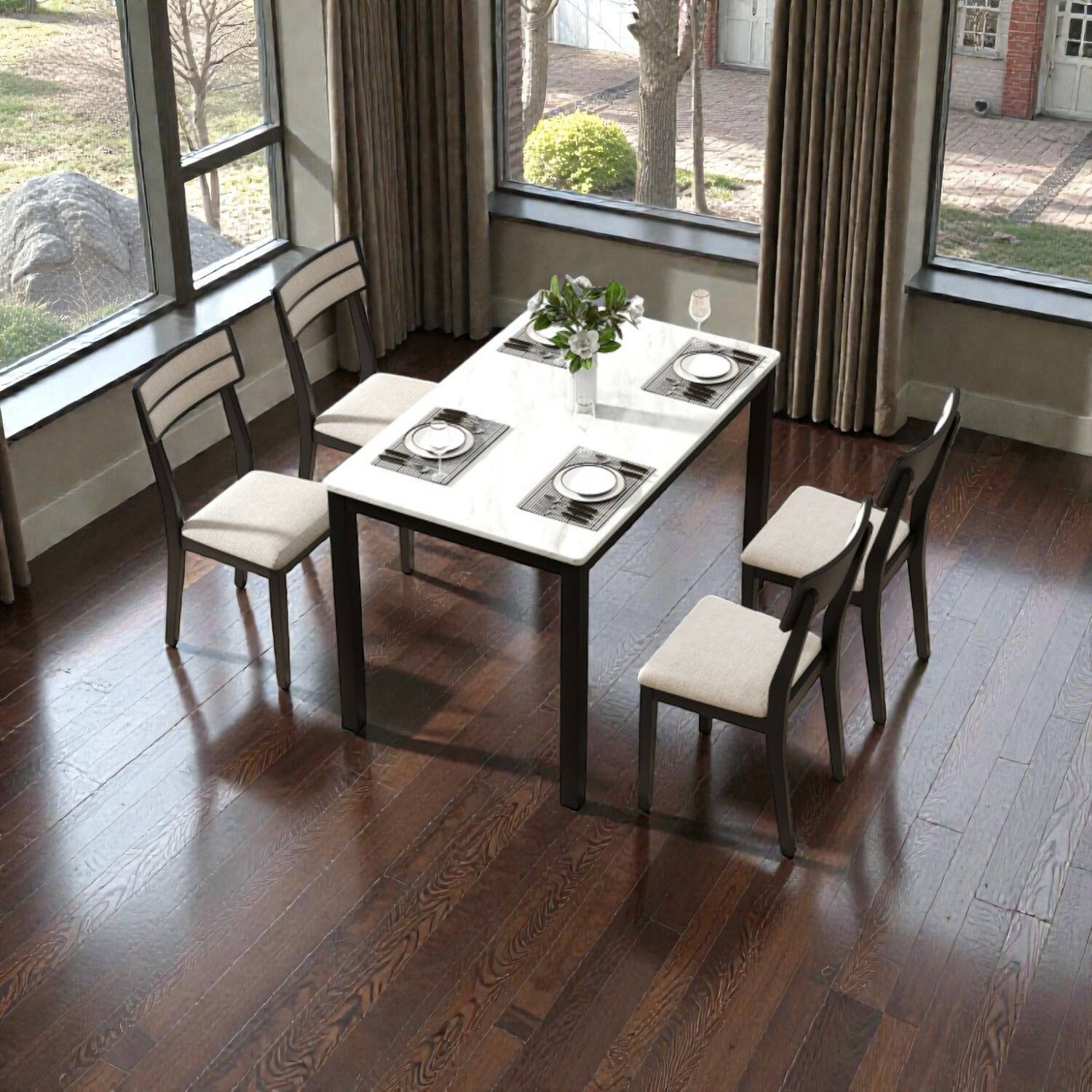 Front. Hivvago - Set of 4 Sleek Dining Chairs with Adjustable-Like Tilt Back Design - Black.