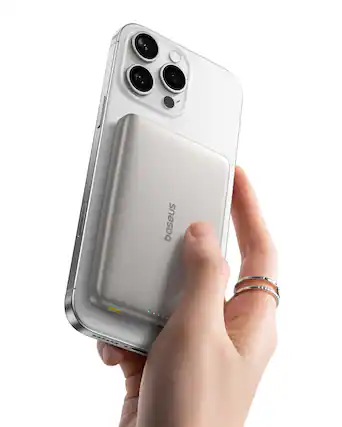 Front. Baseus - Baseus Picogo 10000mAh Qi2 Power Bank for iPhone - 15W Wireless, 27W Fast Charging Magnetic Battery - Natural Titanium.