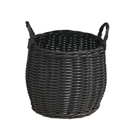 Front. Boyel Living - Matte Black Round Resin Woven Storage Basket with Handles 13-in L x 13-in W x 10.2-in H for Home Organization - Matte Black.