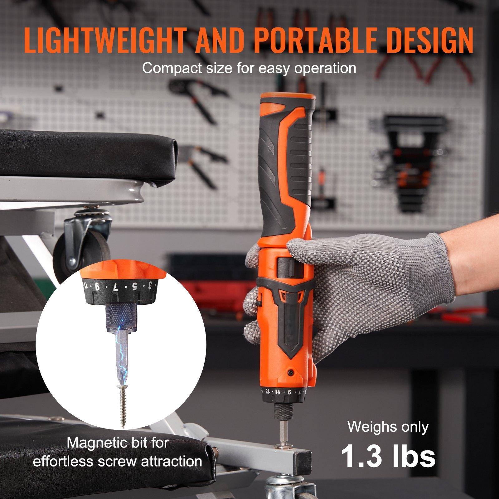 LIGHTWEIGHT AND PORTABLE DESIGN  
Compact size for easy operation  

Magnetic bit for effortless screw attraction  

Weighs only 1.3 lbs