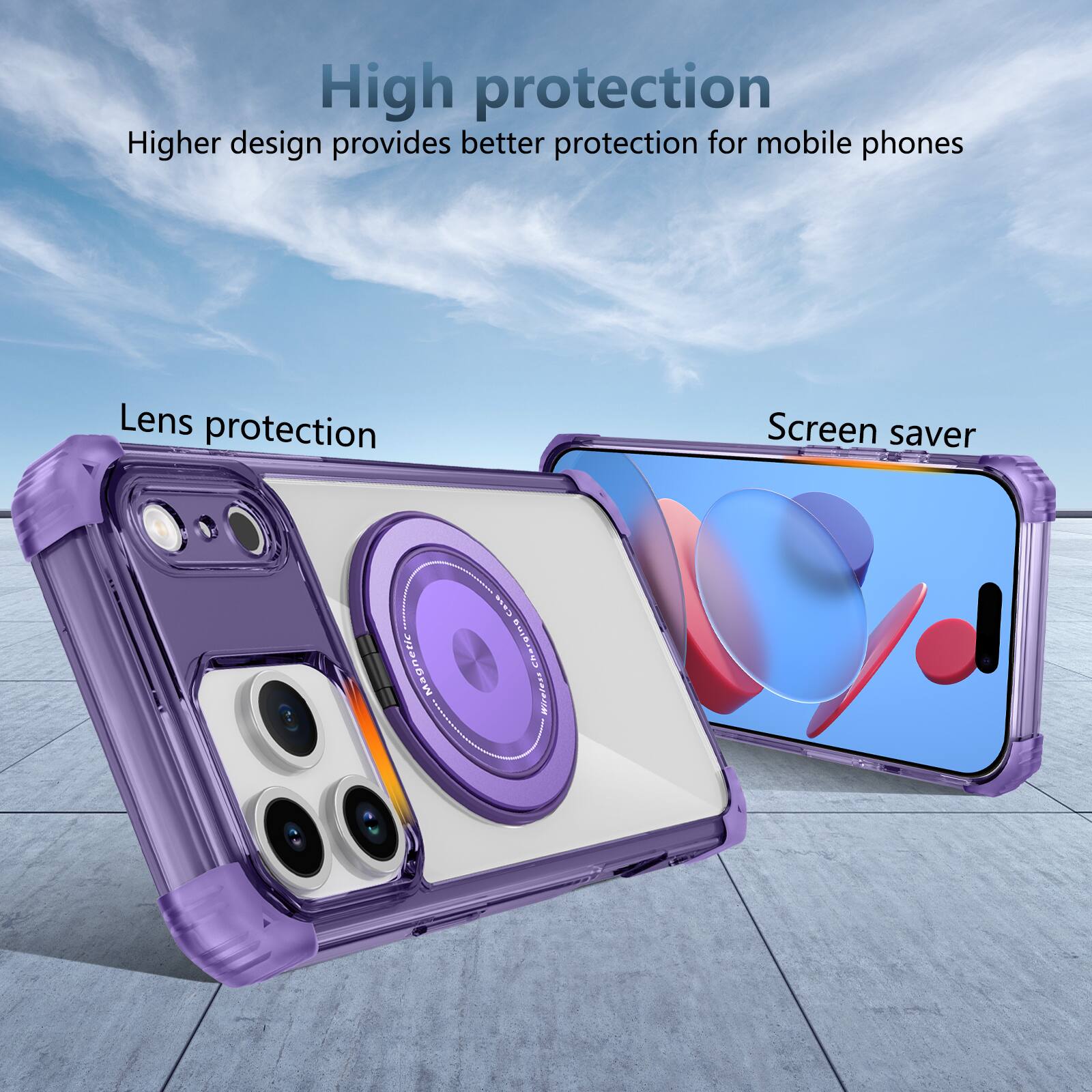 High protection  
Higher design provides better protection for mobile phones  
Lens protection  
Screen saver